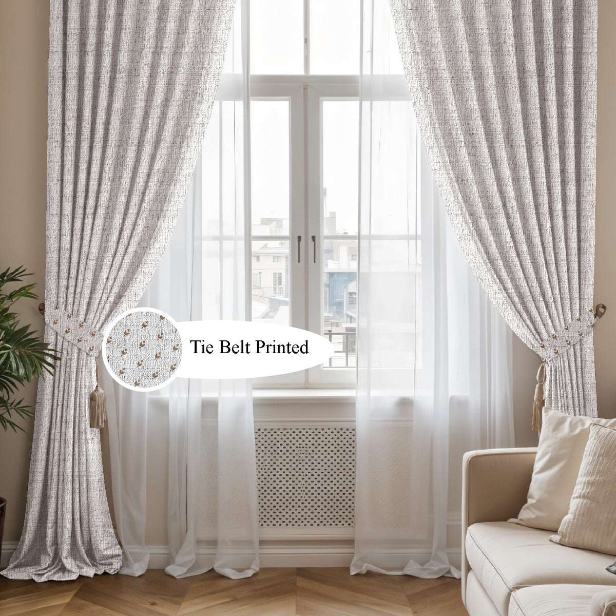 LINARA NATURAL WHITE PRINTED ROOM DARKENING CURTAIN