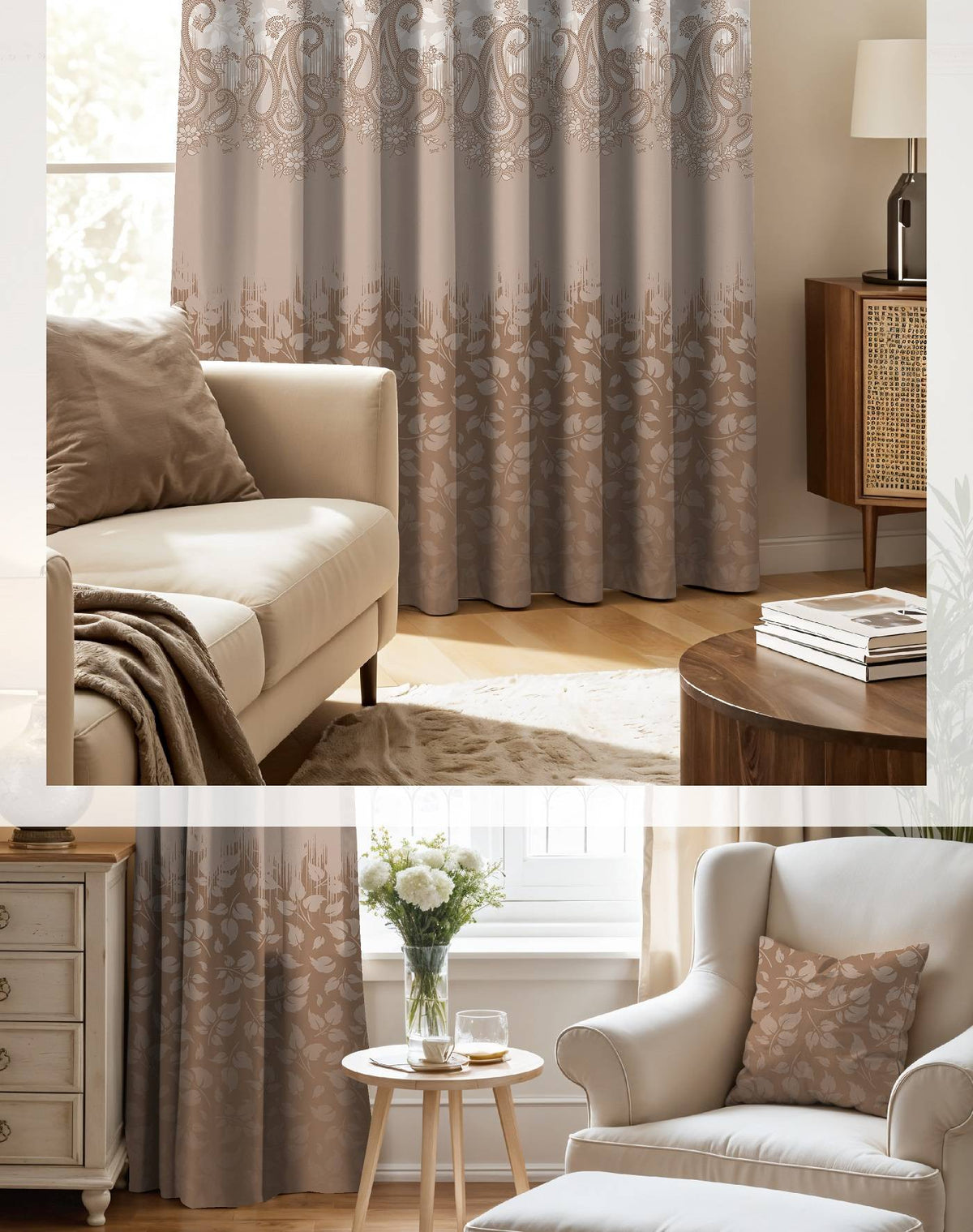 NAZAAKAT CARAMEL PRINTED ROOM DARKENING CURTAIN