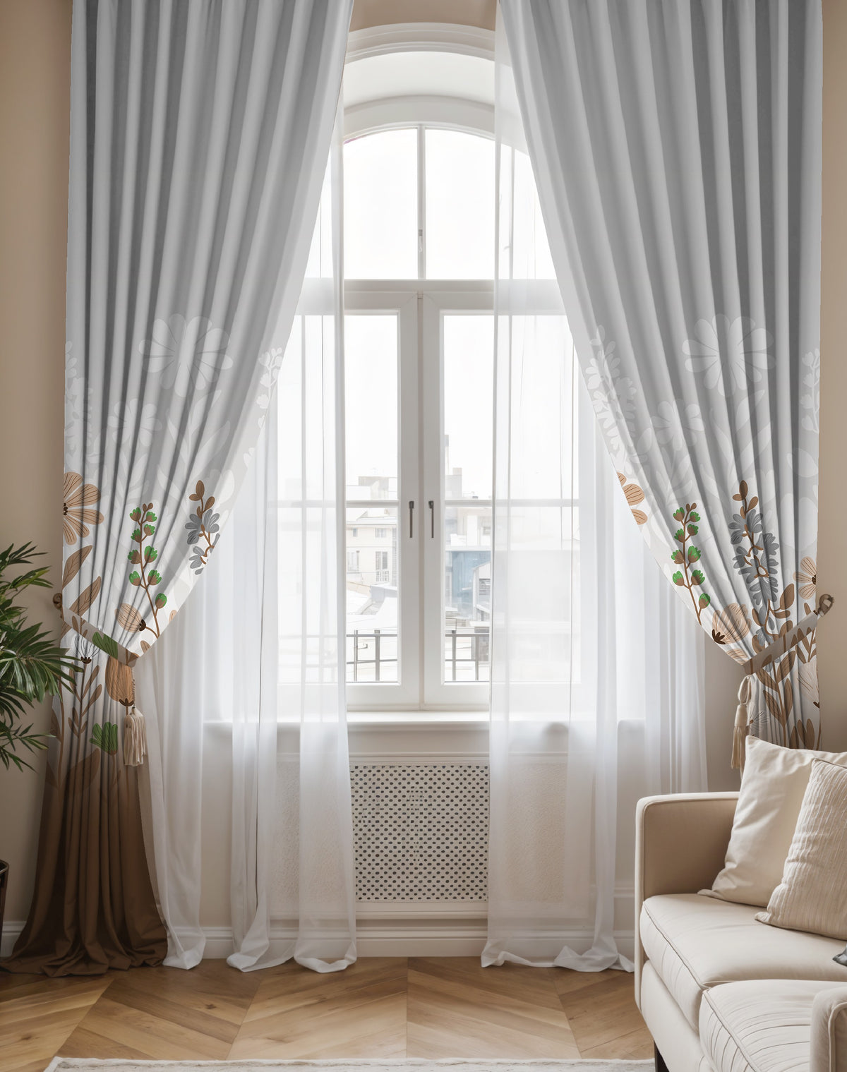 FLORA DEEP BROWN PRINTED CURTAIN