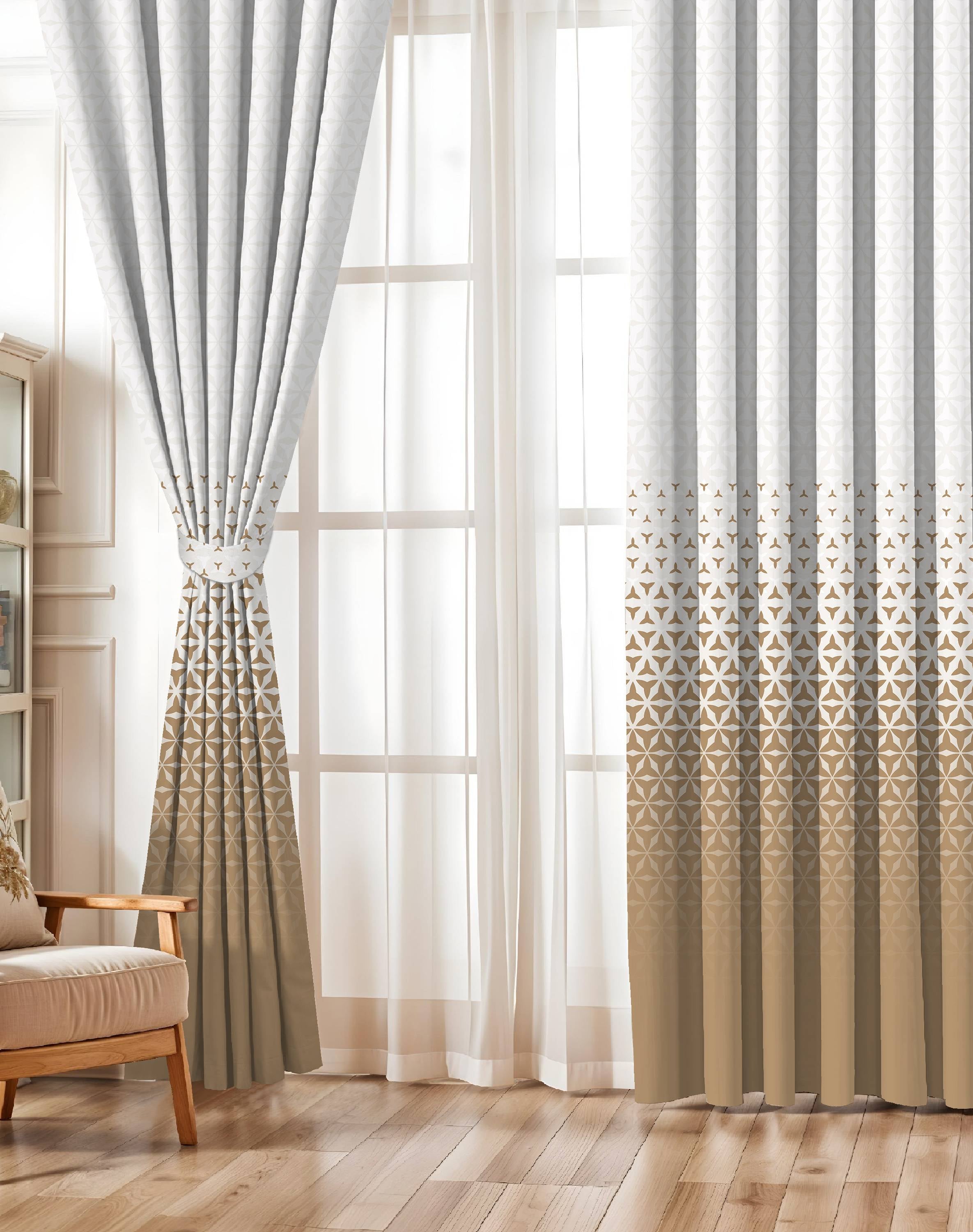AURA CARAMEL BEIGE PRINTED ROOM DARKENING CURTAIN