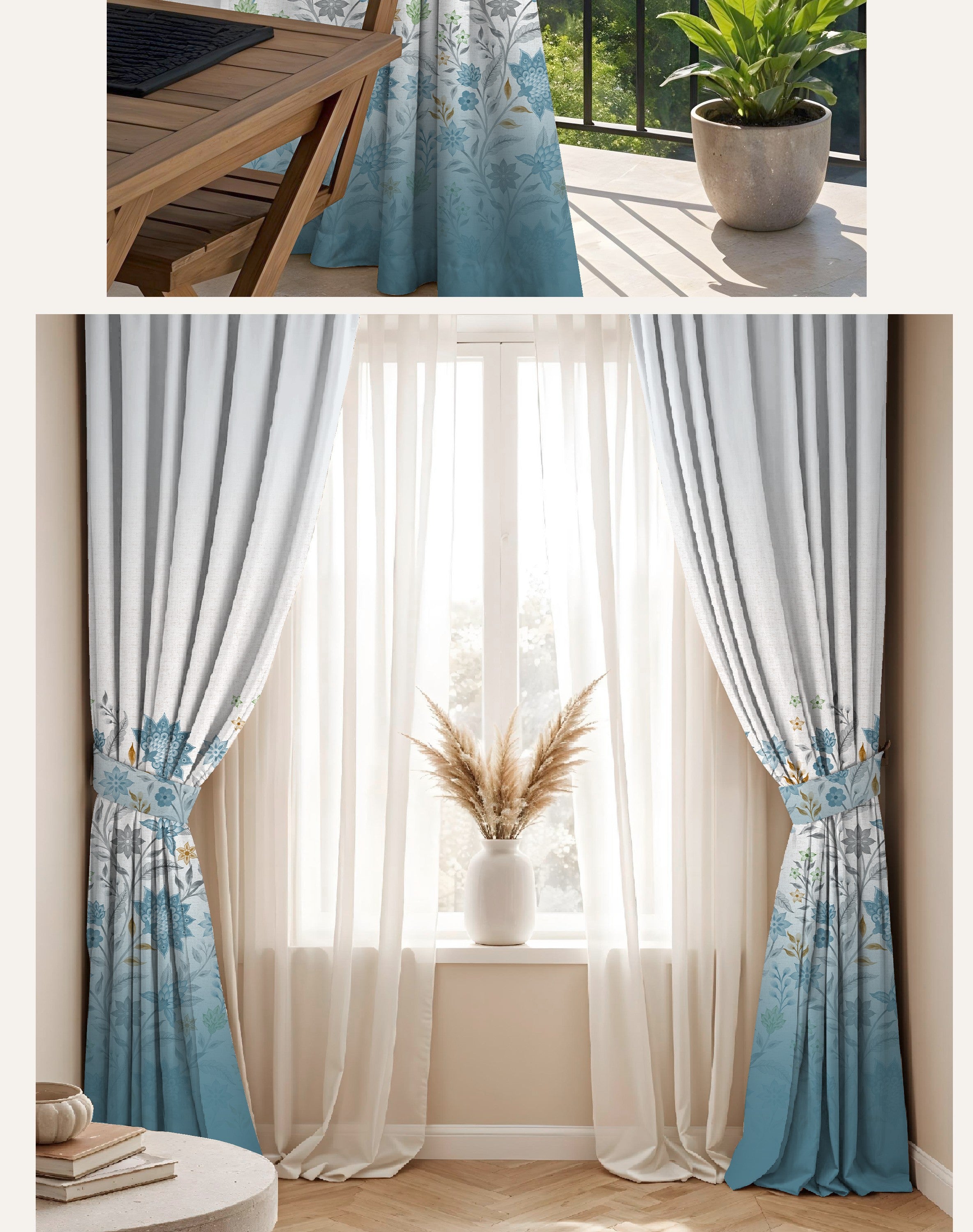 MAGNOLIA DUSTY CYAN PRINTED ROOM DARKENING CURTAIN