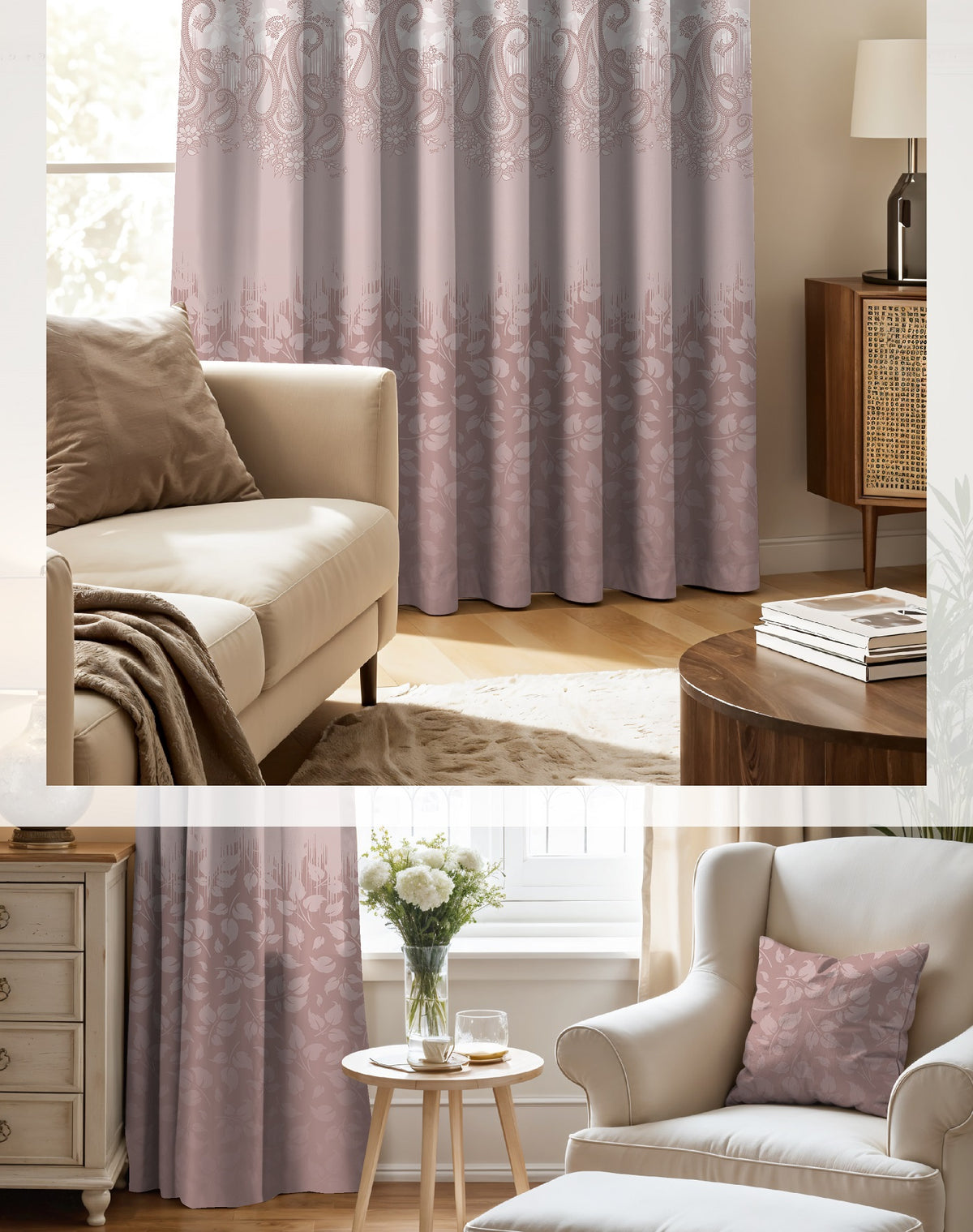 NAZAAKAT ROSE BEIGE  PRINTED ROOM DARKENING CURTAIN
