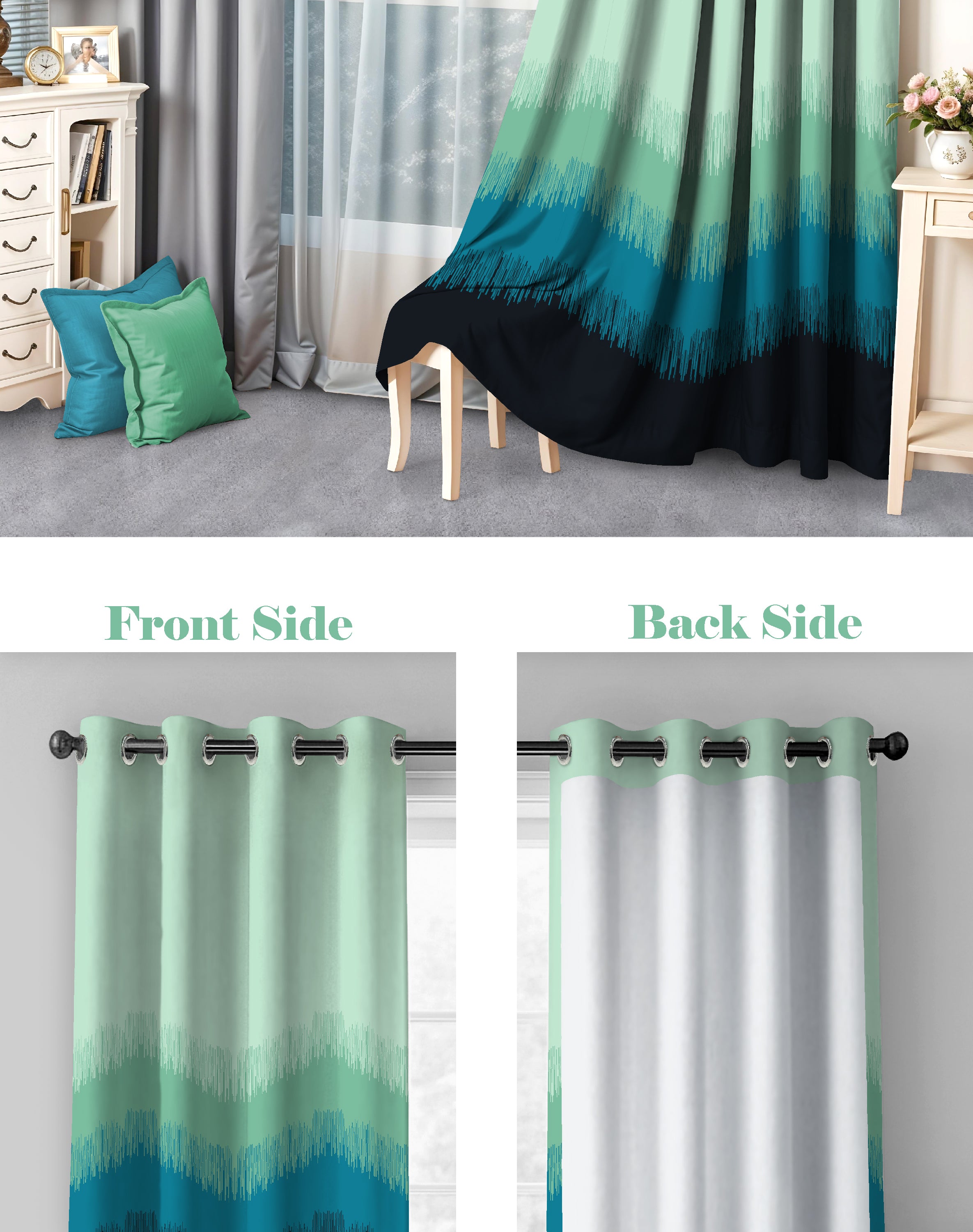 KIVO TEAL DIGITAL PRINTED BLACKOUT CURTAINS