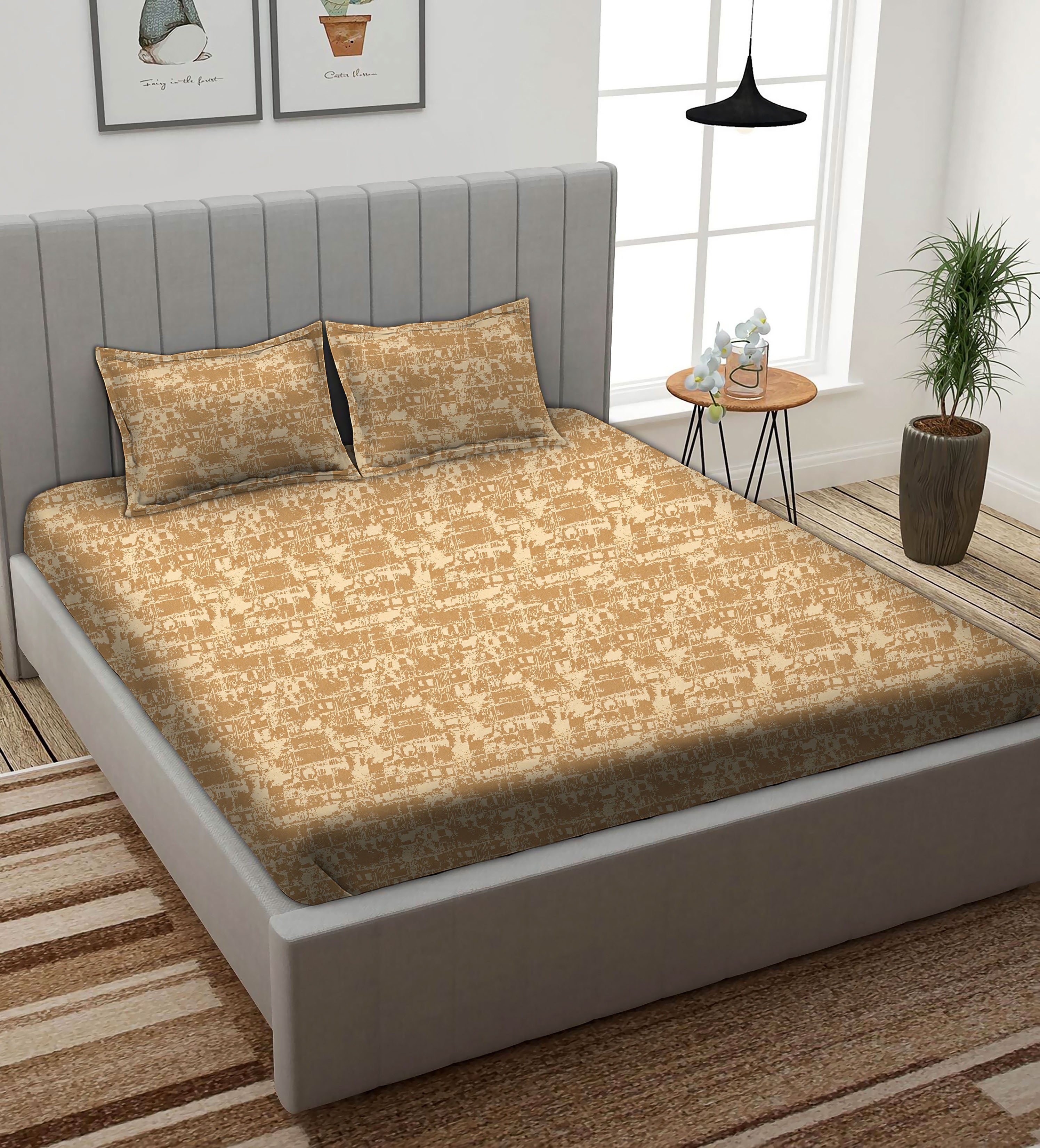 Leo Yellow Bedcover for Double Bed with 2 PillowCovers King Size (104" X 90")