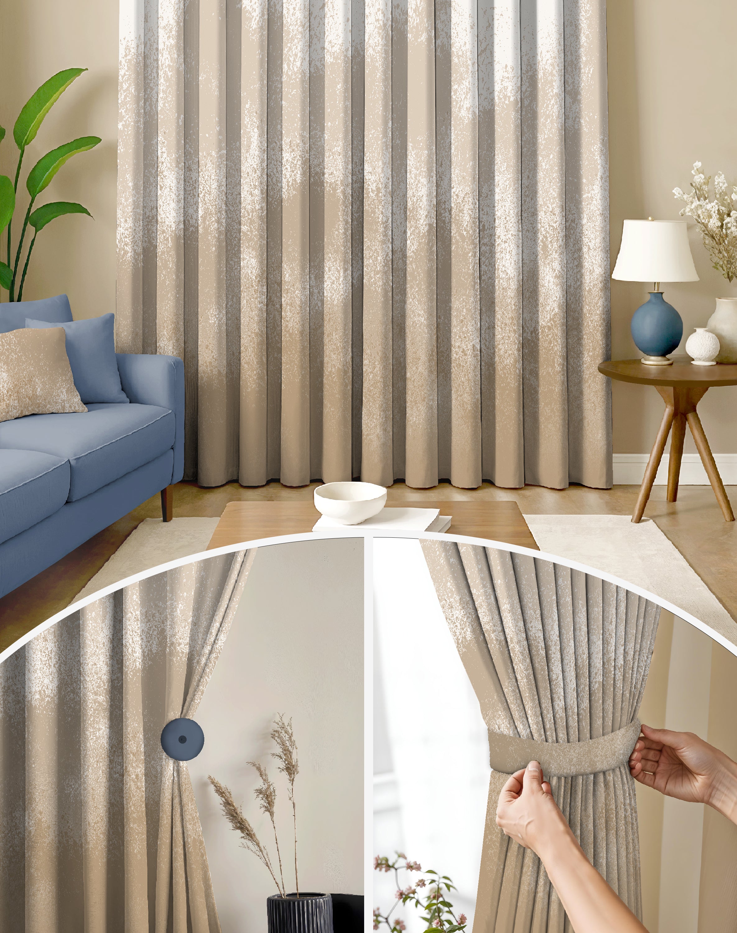 AUREX LIGHT BROWN PRINTED ROOM DARKENING CURTAIN