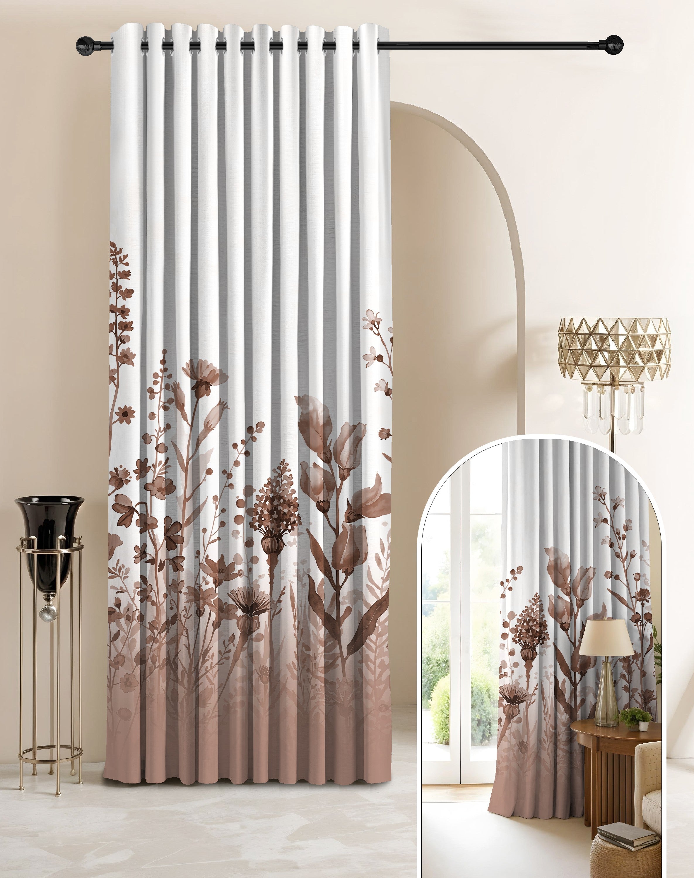 BLOSSOM ROSE BEIGE PRINTED ROOM DARKENING CURTAIN
