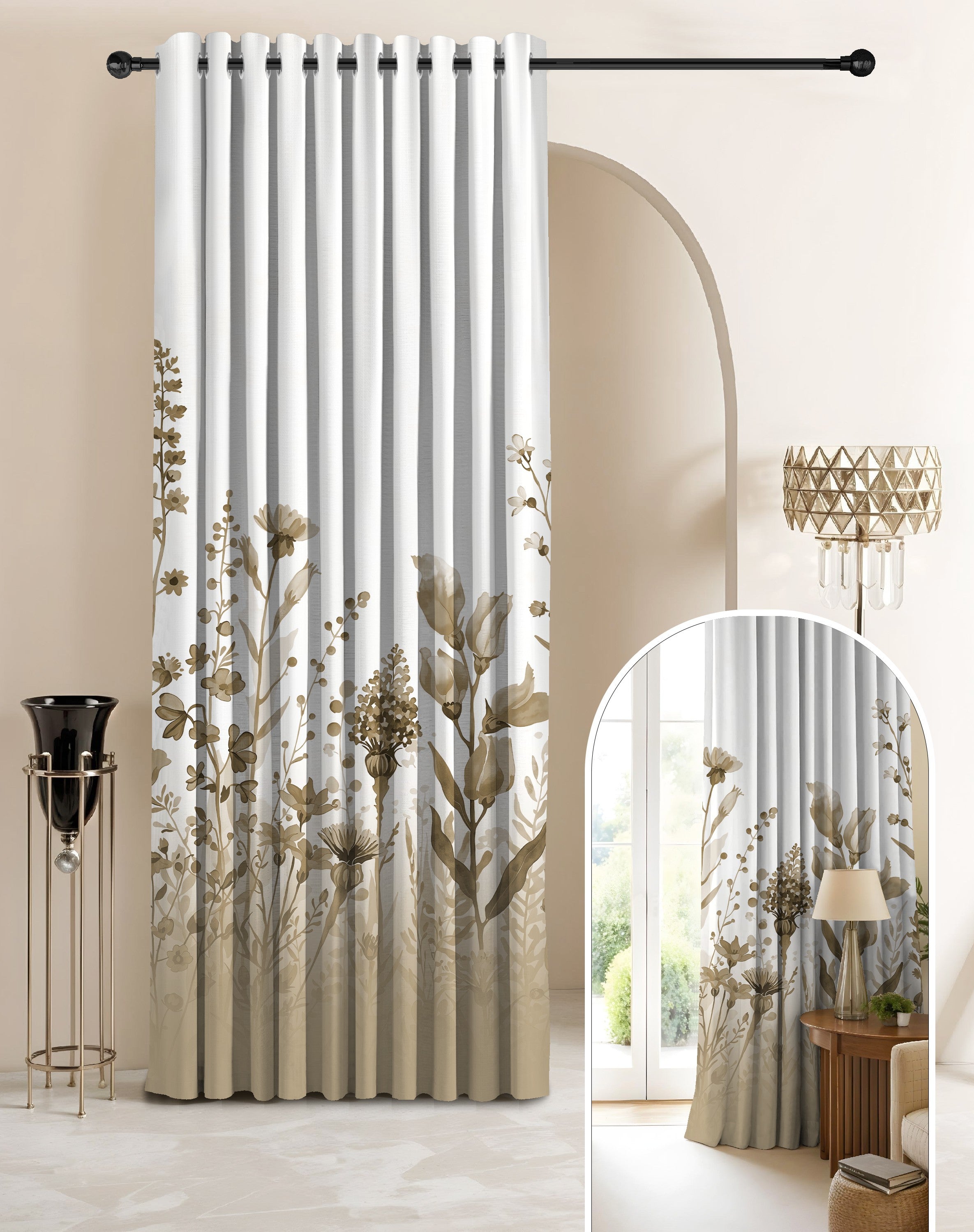 BLOSSOM LIGHT CAMEL PRINTED ROOM DARKENING CURTAIN