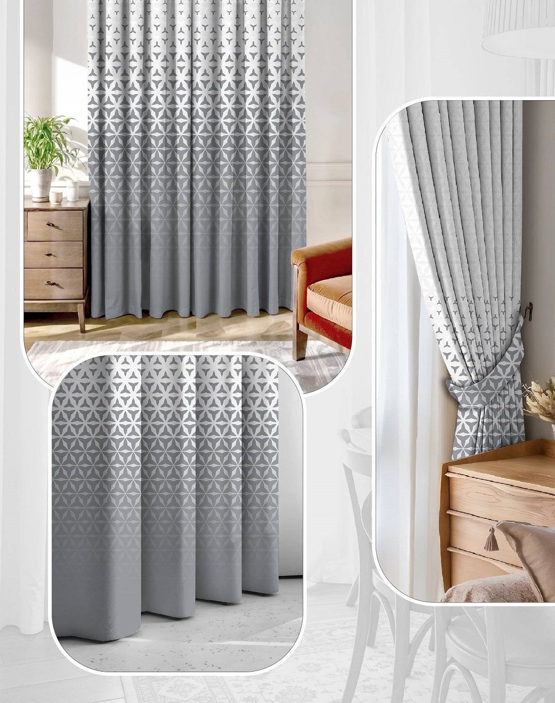 AURA GREY PRINTED ROOM DARKENING CURTAIN