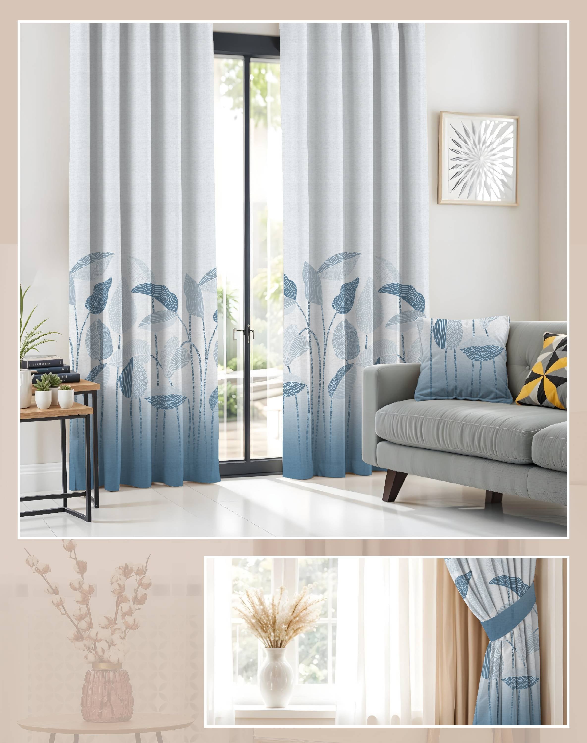 GRACE BLUE PRINTED ROOM DARKENING CURTAIN