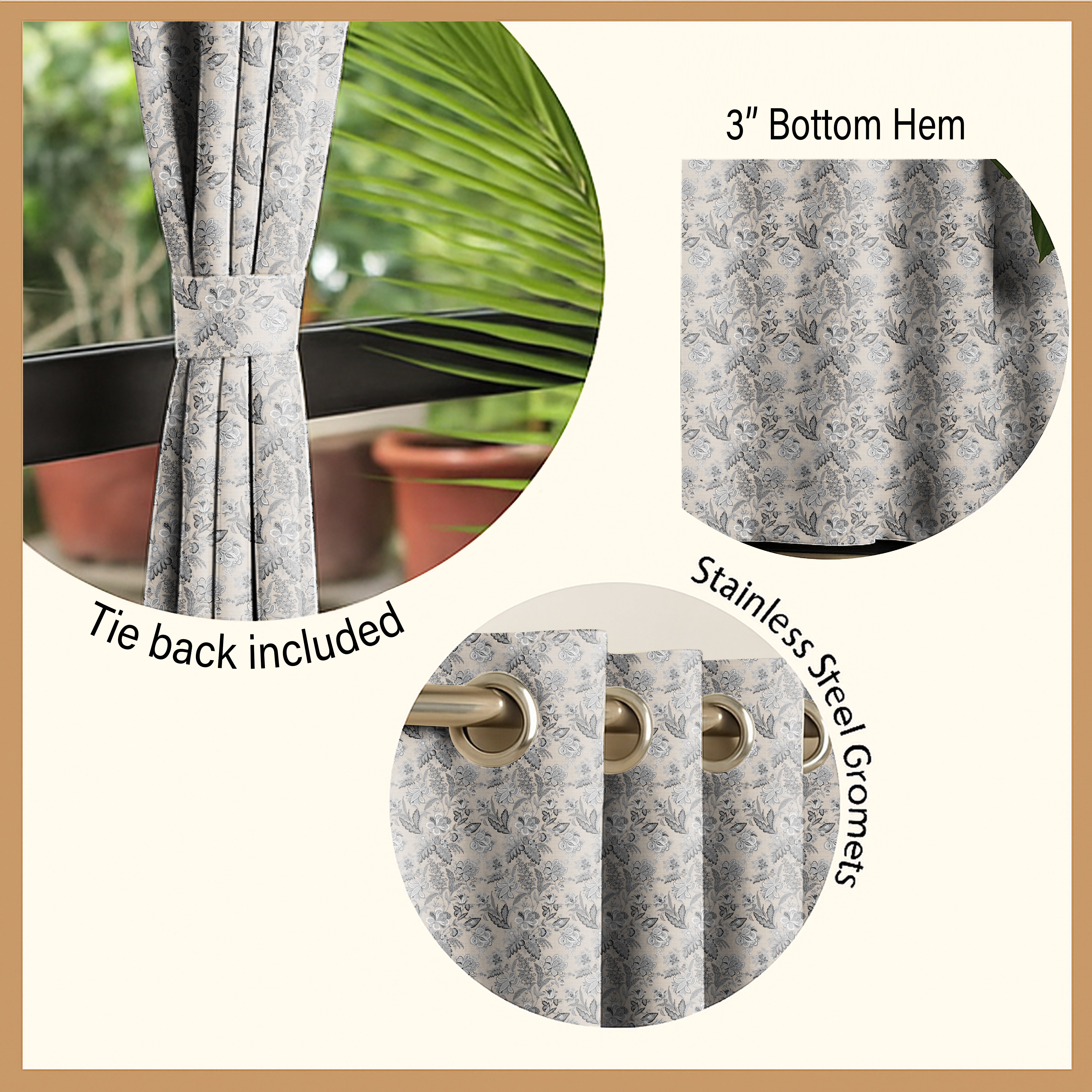 CALVIA MATTY GREY PRINTED ROOM DARKENER CURTAIN