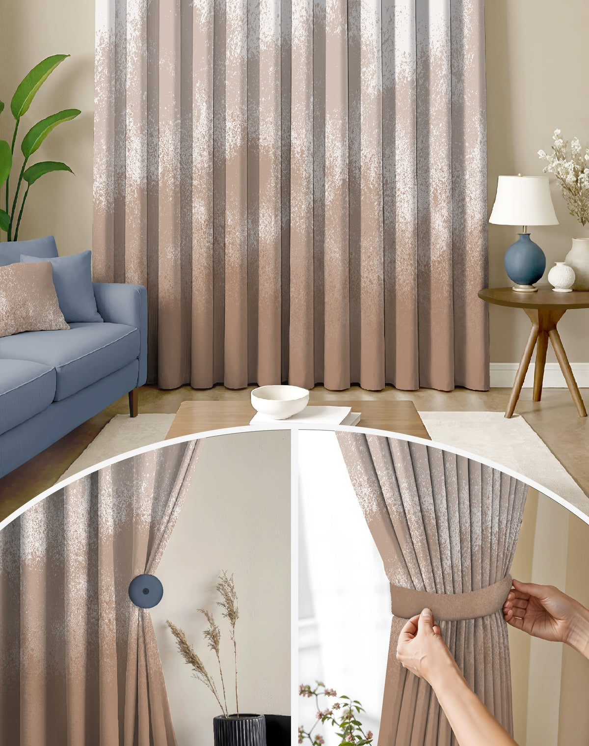 AUREX  SOFT BROWN PRINTED ROOM DARKENING CURTAIN