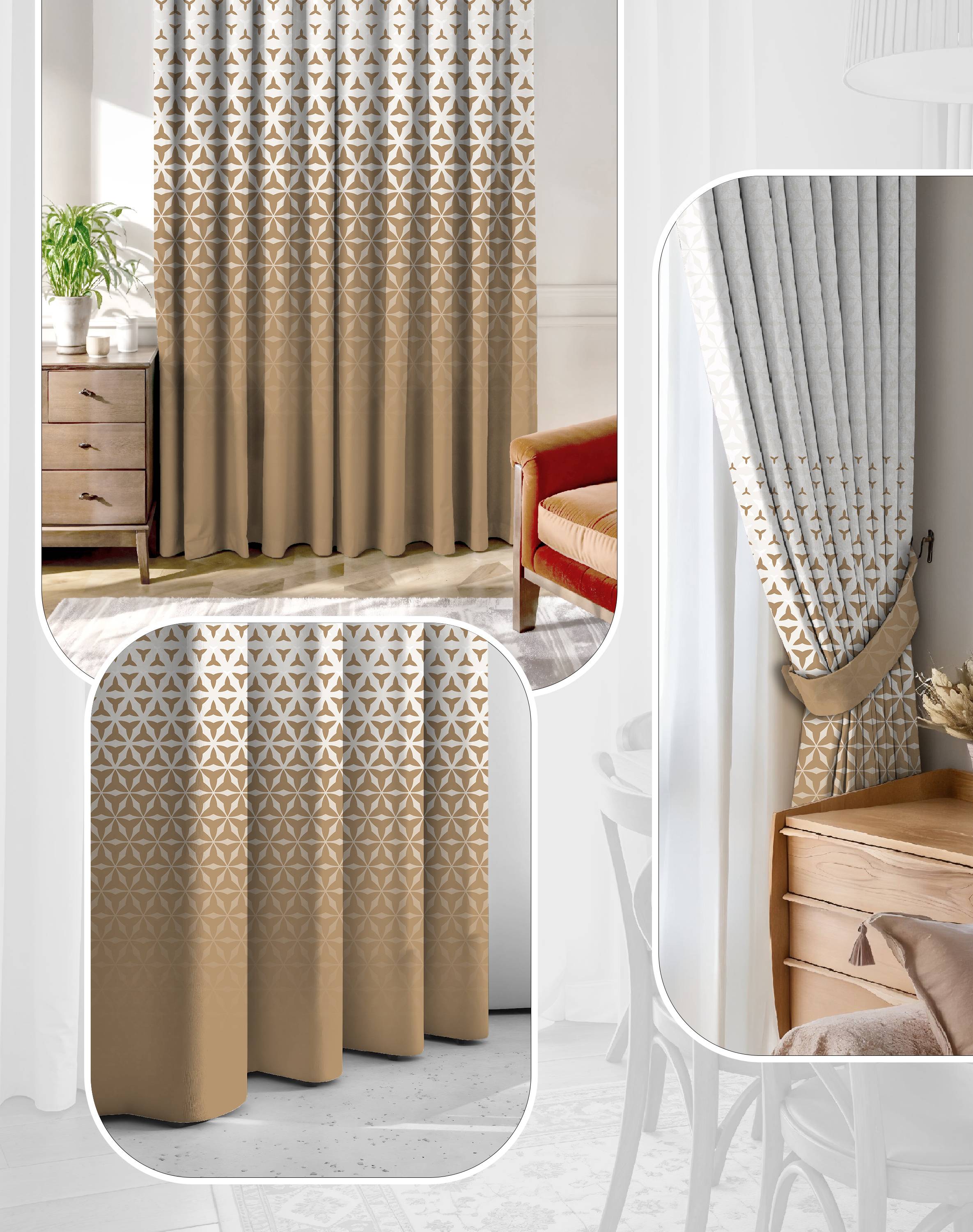 AURA CARAMEL BEIGE PRINTED ROOM DARKENING CURTAIN