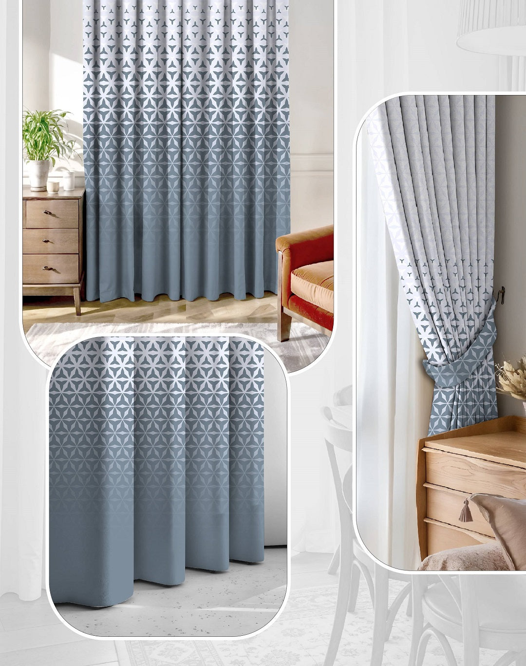 AURA BLUE PRINTED ROOM DARKENING CURTAIN