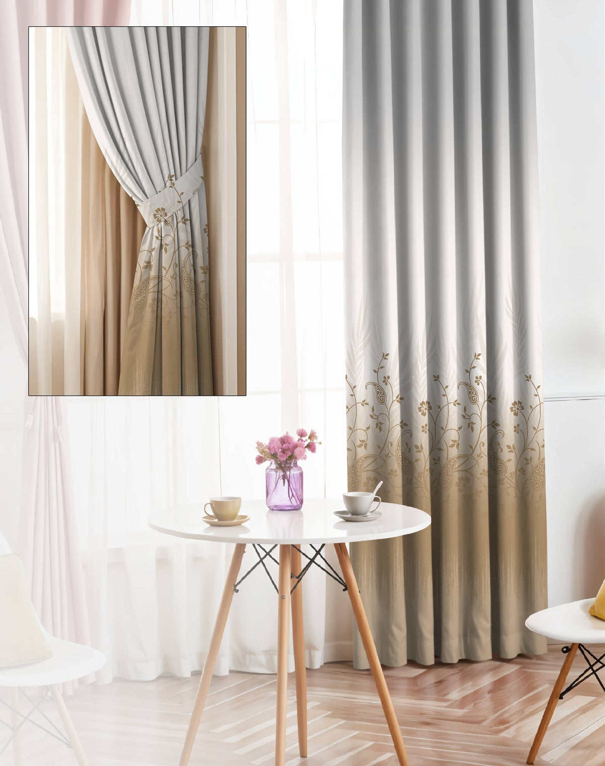 VINTORA CAMEL PRINTED ROOM DARKENING CURTAIN