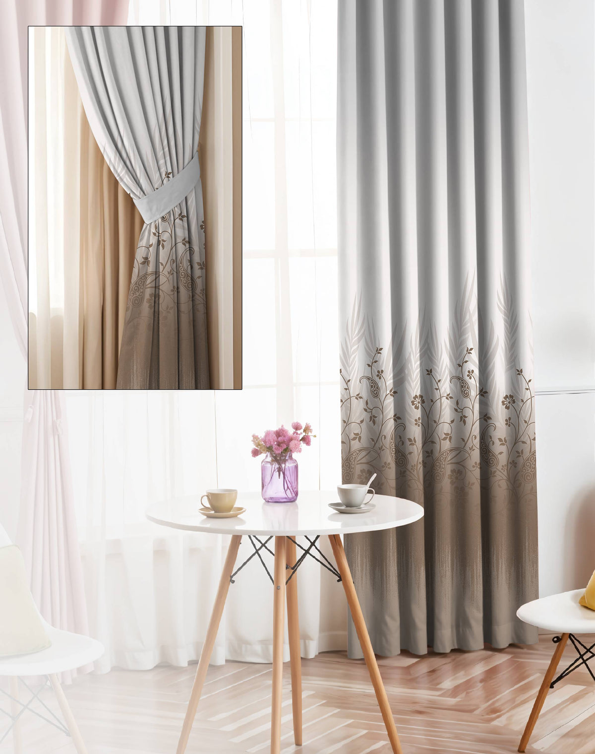 VINTORA BROWN PRINTED ROOM DARKENING CURTAIN