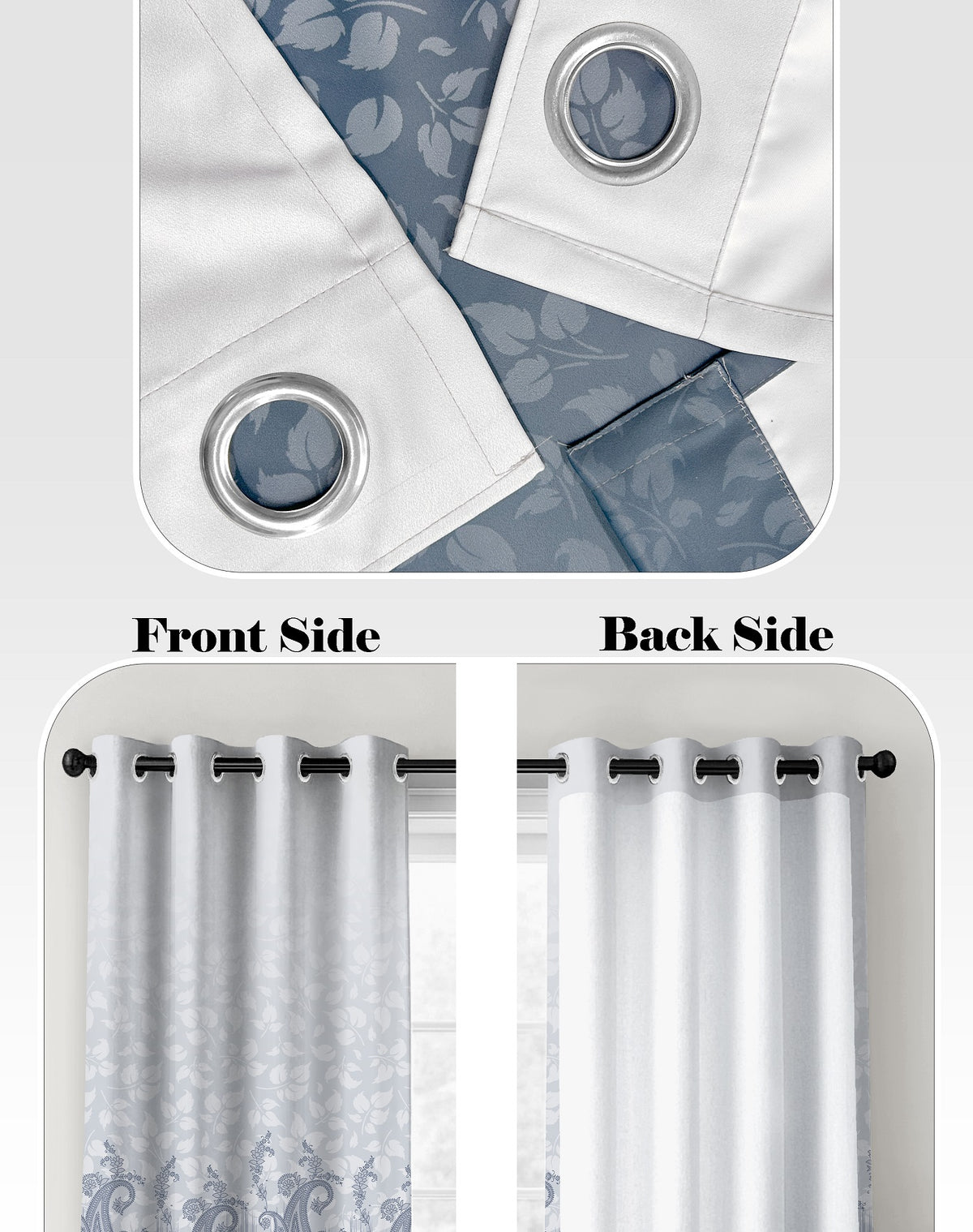 NAZAAKAT STEEL BLUE PRINTED ROOM DARKENING CURTAIN