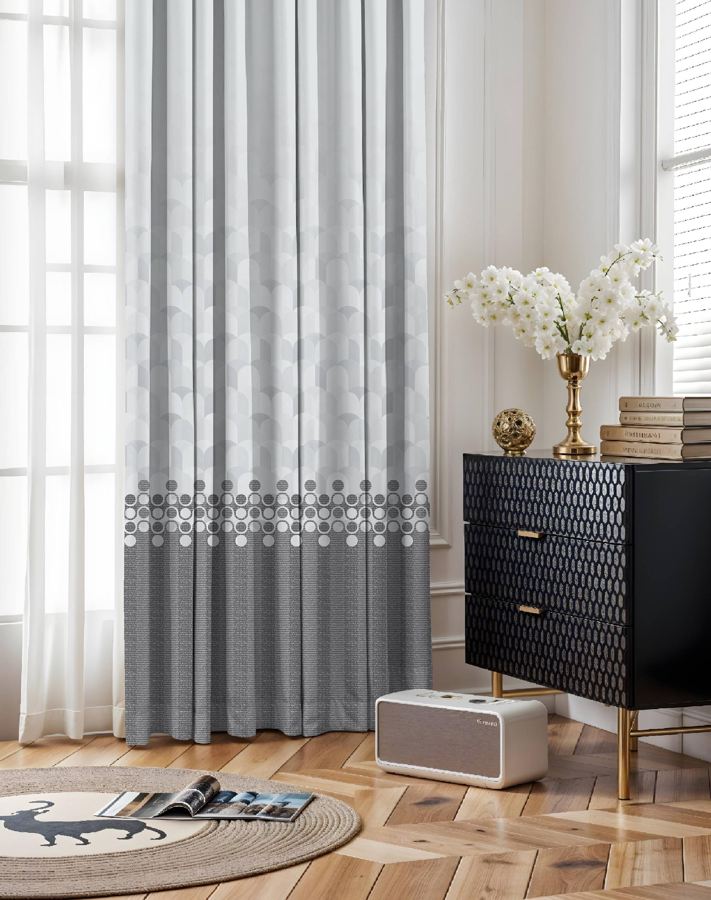 BLUSH GREY PRINTED ROOM DARKENING CURTAIN