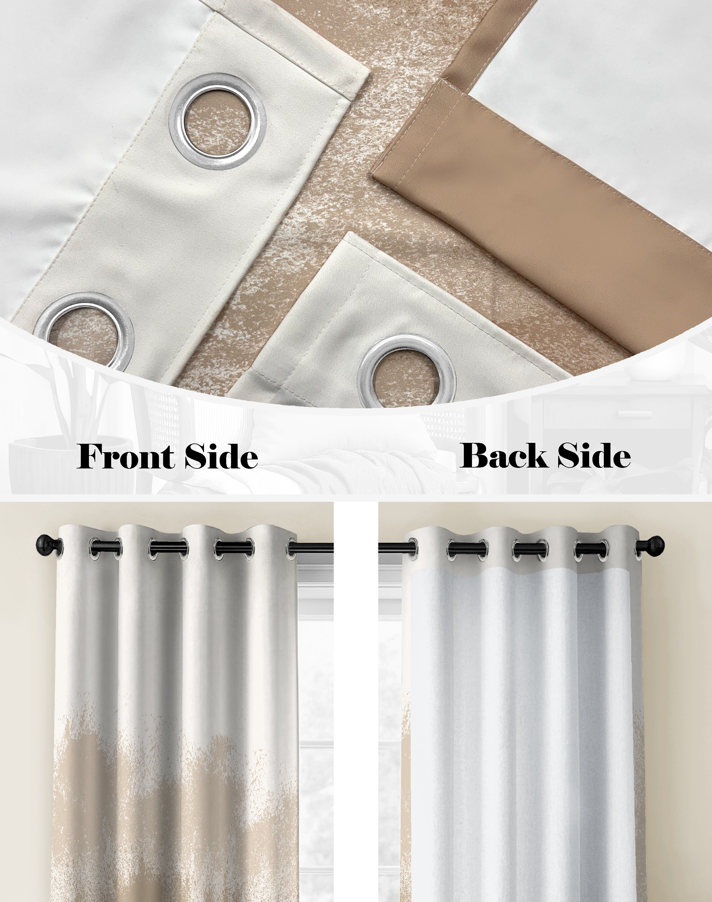 AUREX LIGHT BROWN PRINTED ROOM DARKENING CURTAIN