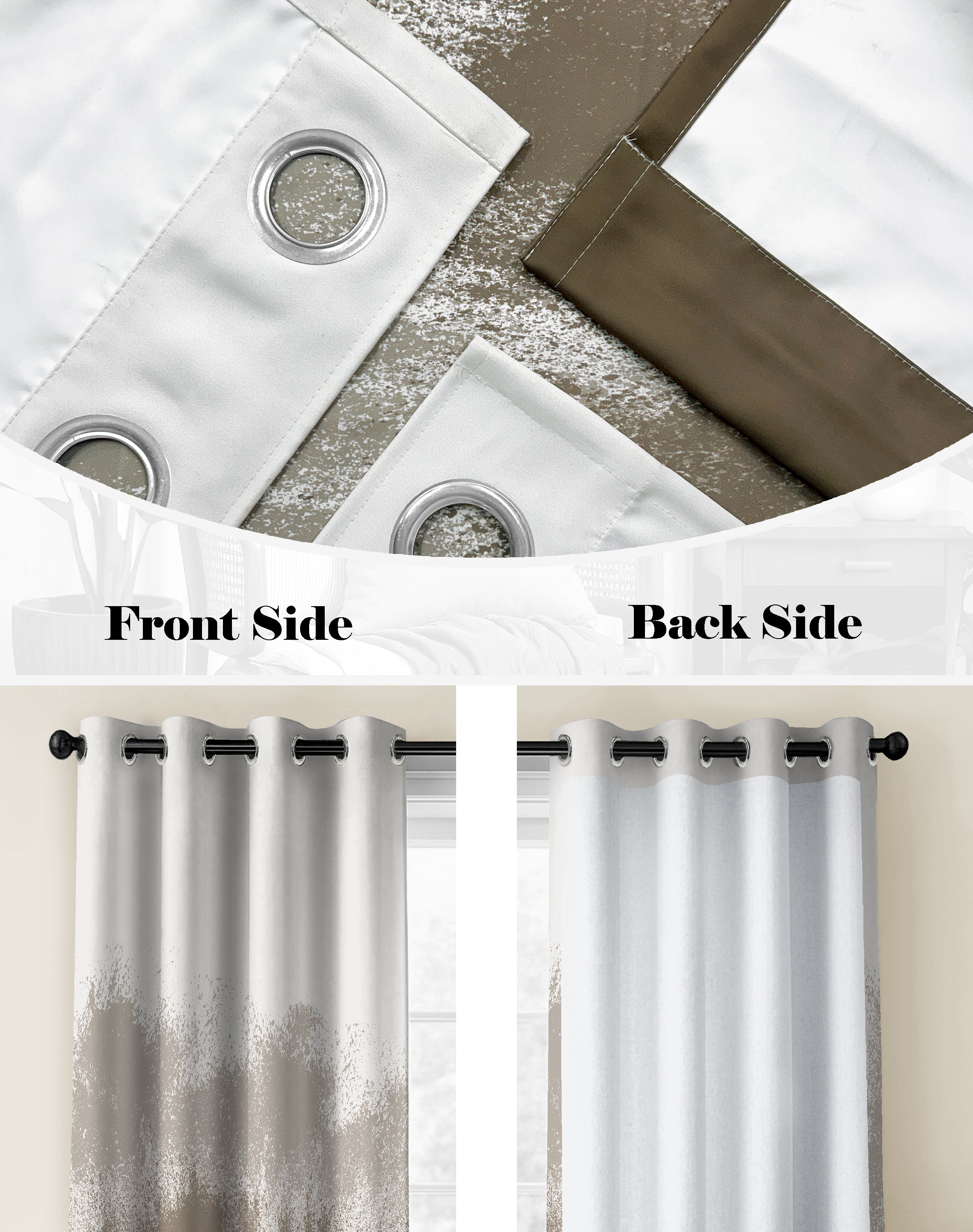 AUREX NEUTRAL BROWN PRINTED ROOM DARKENING CURTAIN