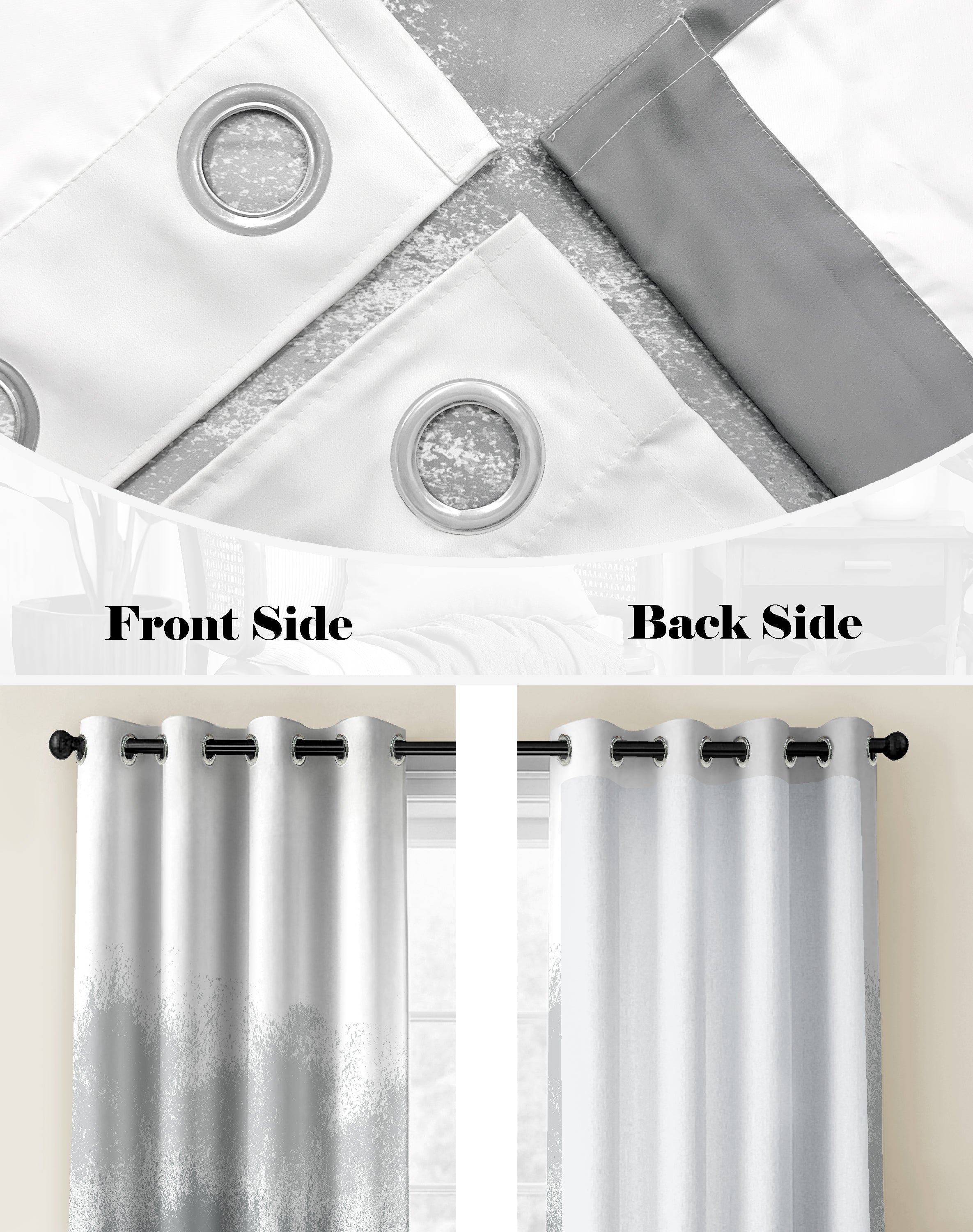 AUREX  COOL GREY PRINTED ROOM DARKENING CURTAIN