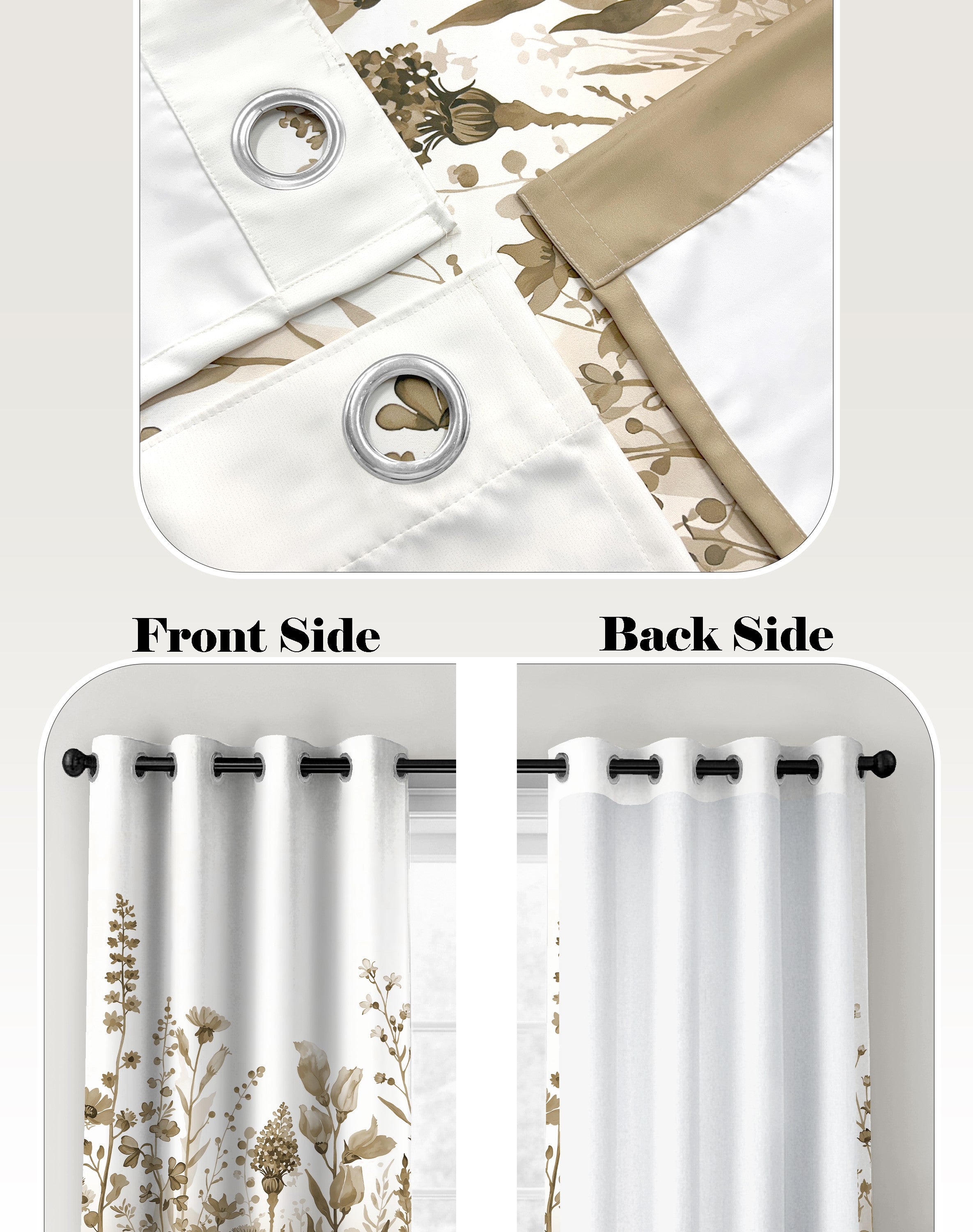 BLOSSOM LIGHT CAMEL PRINTED ROOM DARKENING CURTAIN