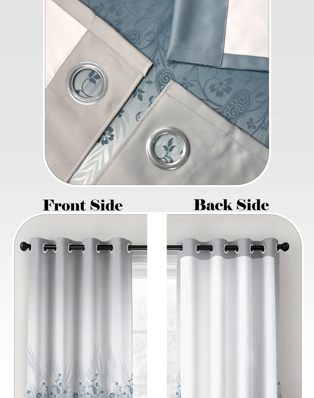 VINTORA STEEL BLUE PRINTED ROOM DARKENING CURTAIN