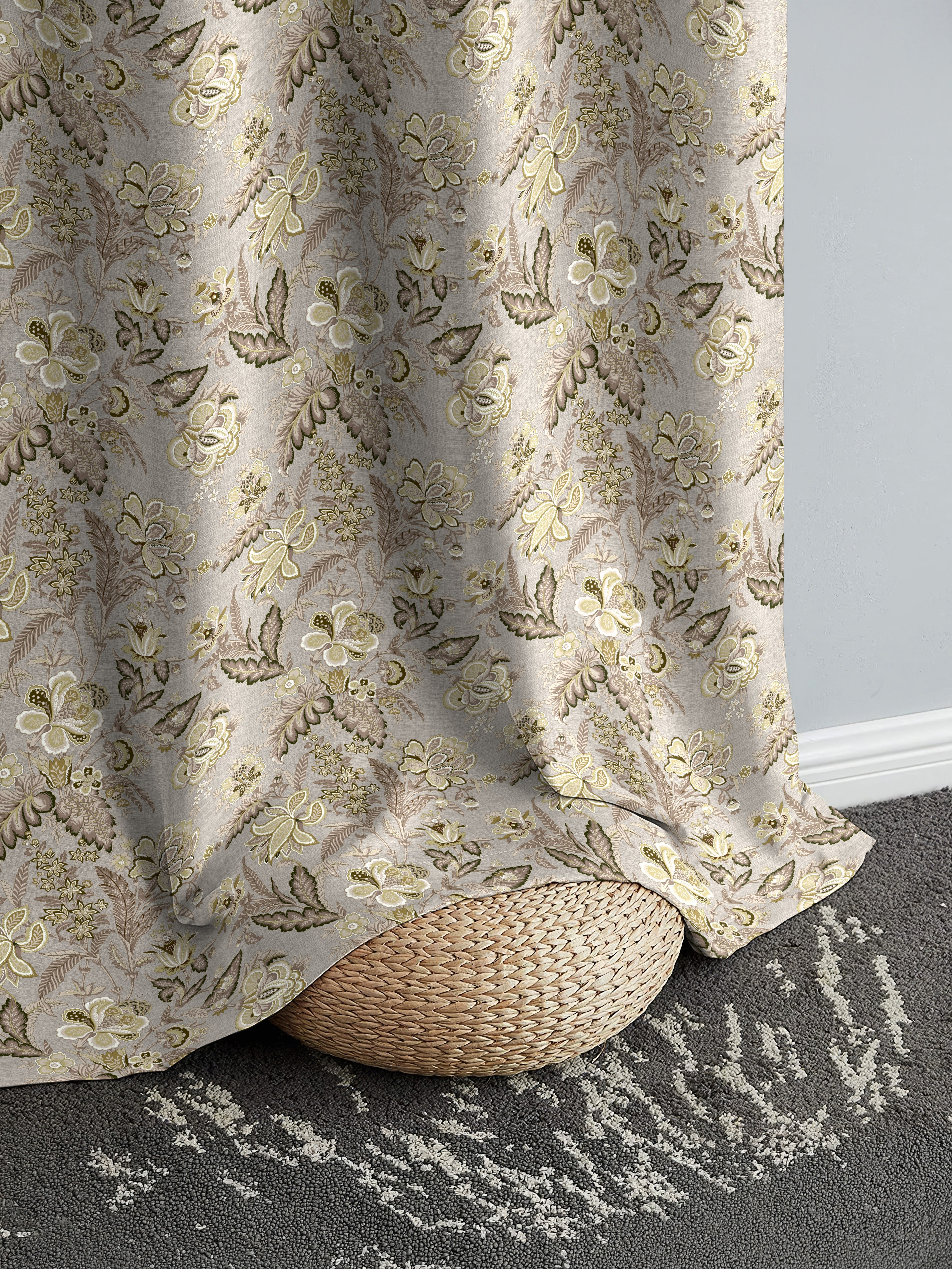 CALVIA MATTY OLIVE GREEN PRINTED ROOM DARKENER CURTAIN