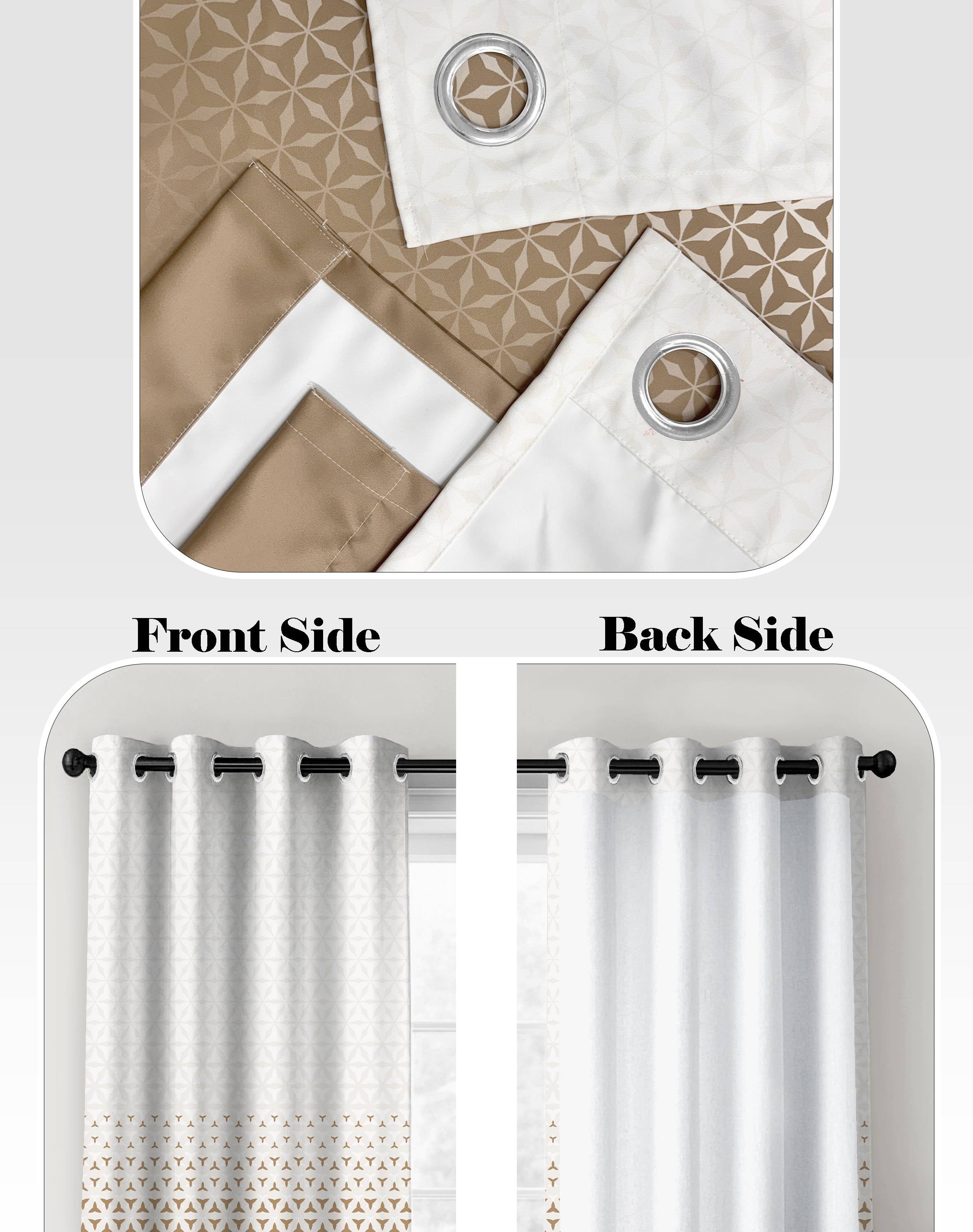 AURA CARAMEL BEIGE PRINTED ROOM DARKENING CURTAIN
