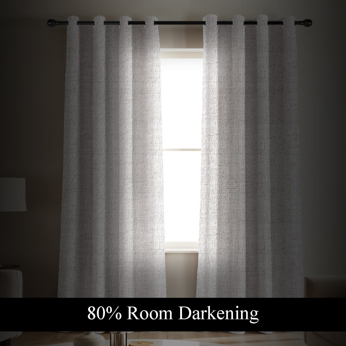 LINARA NATURAL WHITE PRINTED ROOM DARKENING CURTAIN