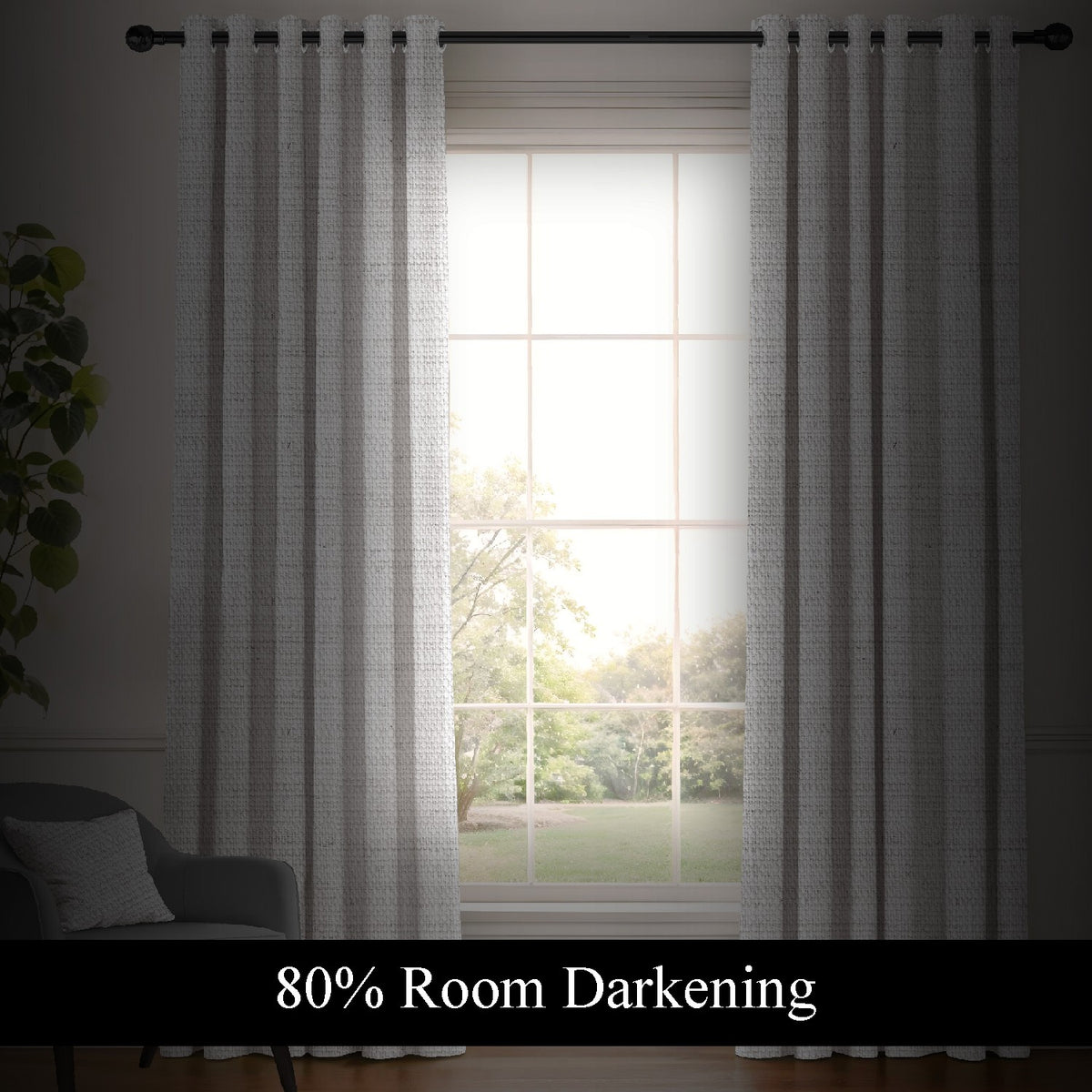 LINARA PEARL WHITE PRINTED ROOM DARKENING CURTAIN