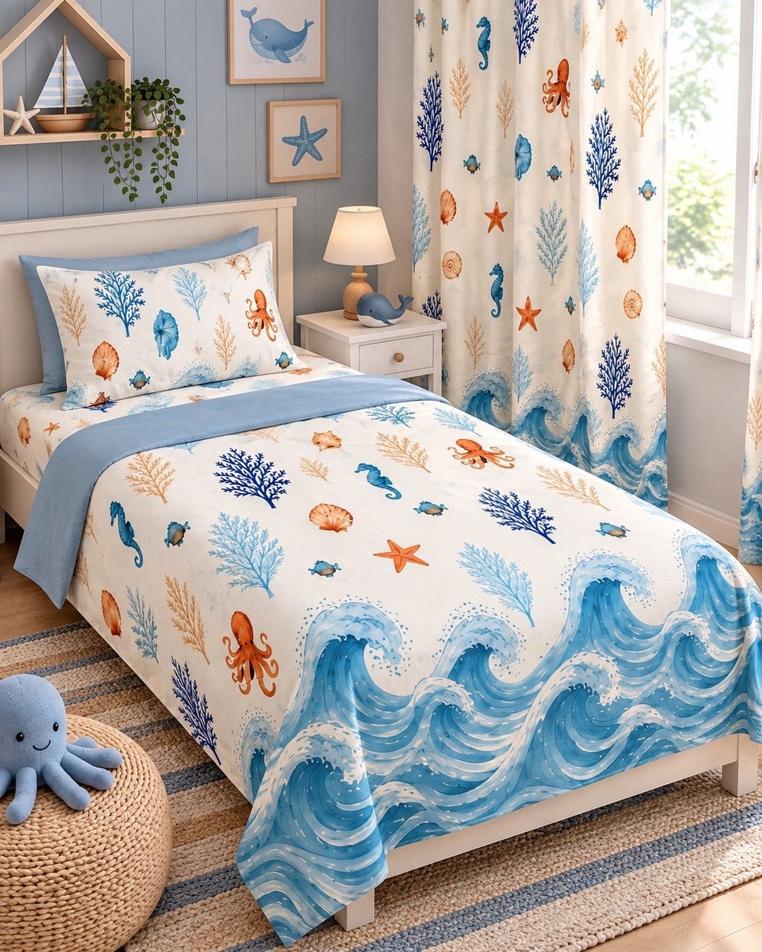 AZURE TIDE BEDSHEET WITH PILLOWCOVER