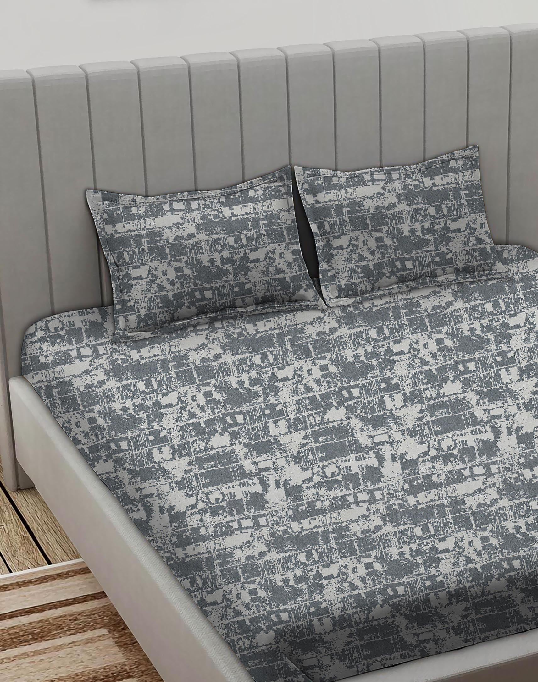 Leo D-Grey Bedcover for Double Bed with 2 Pillow Covers King Size (104" X 90")