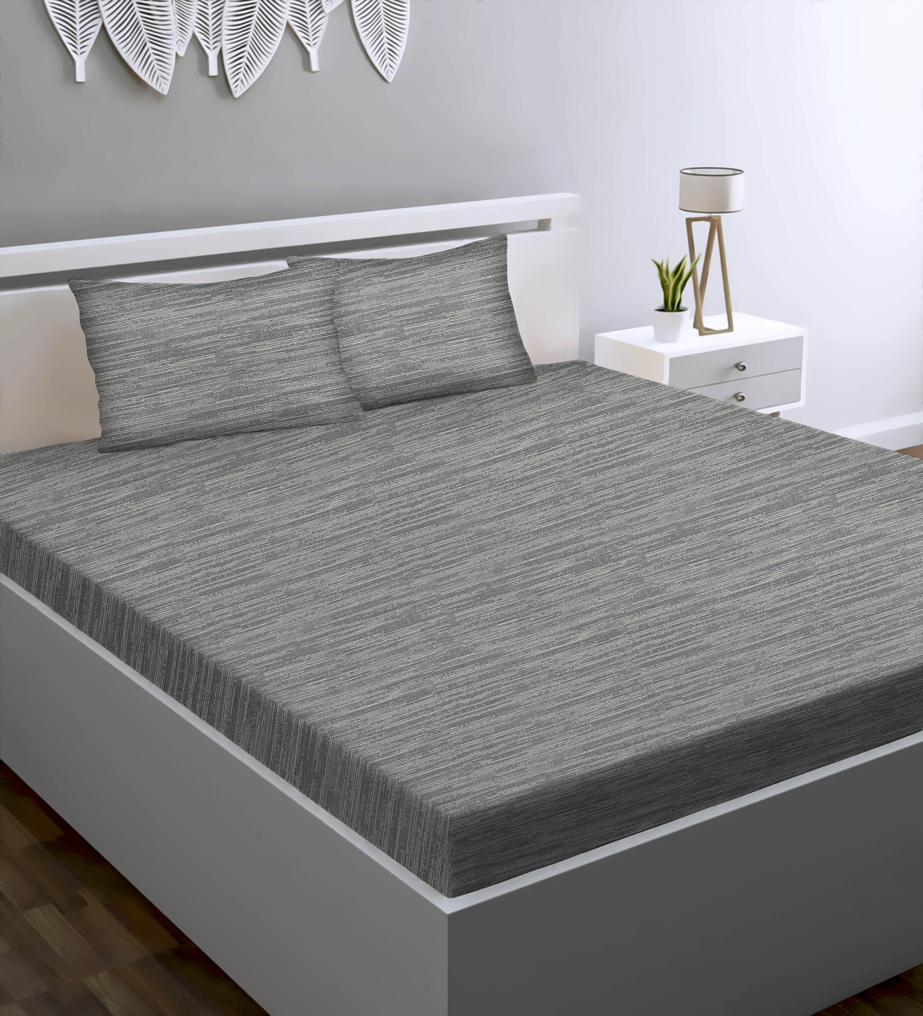 Petra Tex Grey Bedcover for Double Bed with 2 PillowCovers King Size (104" X 90")