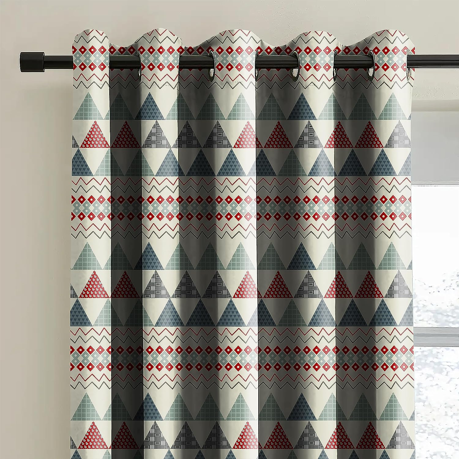 COMO RED GREY BLACKOUT CURTAINS