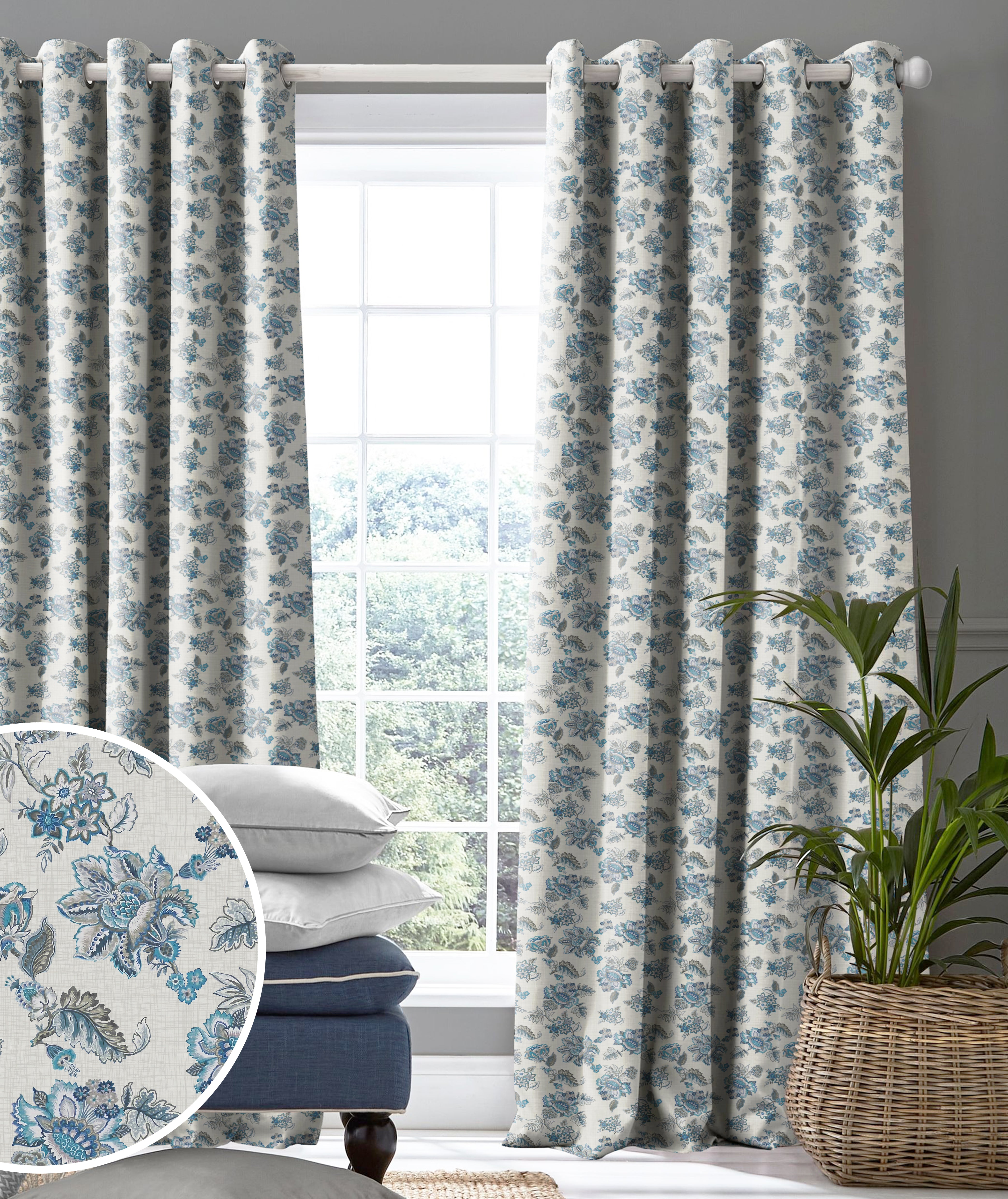 ANZIO BLUE PRINTED BLACKOUT CURTAIN