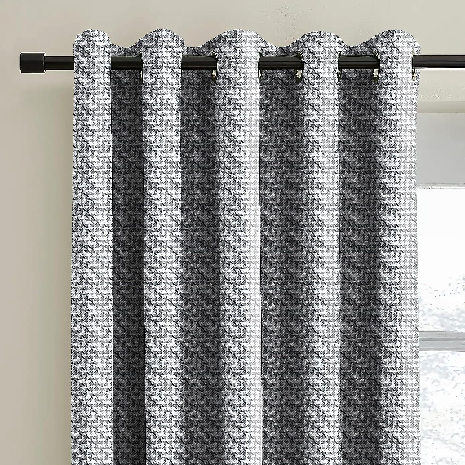 HOUNDSTOOTH GREY BLACKOUT CURTAINS