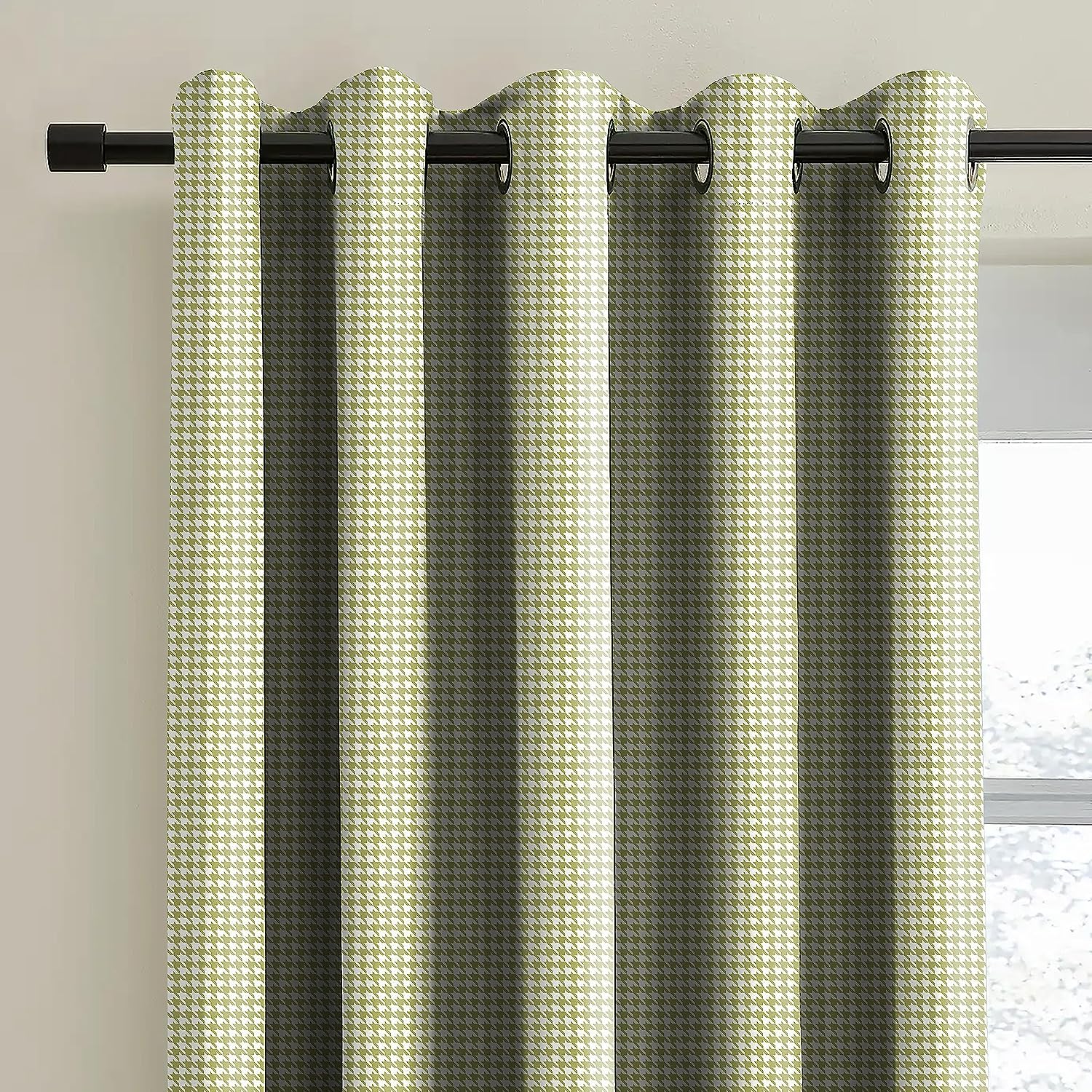HOUNDSTOOTH GREEN BLACKOUT CURTAIN