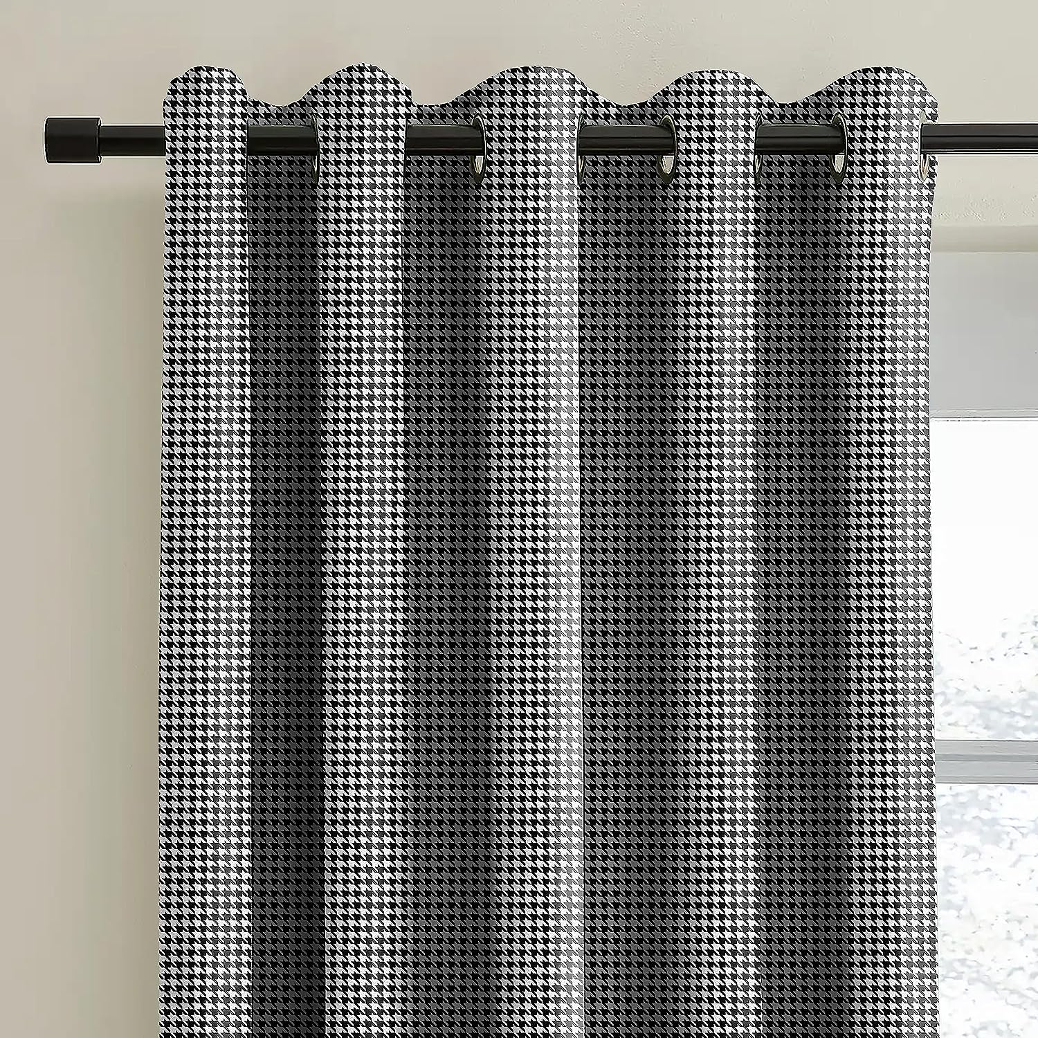 HOUNDSTOOTH BLACK BLACKOUT CURTAIN