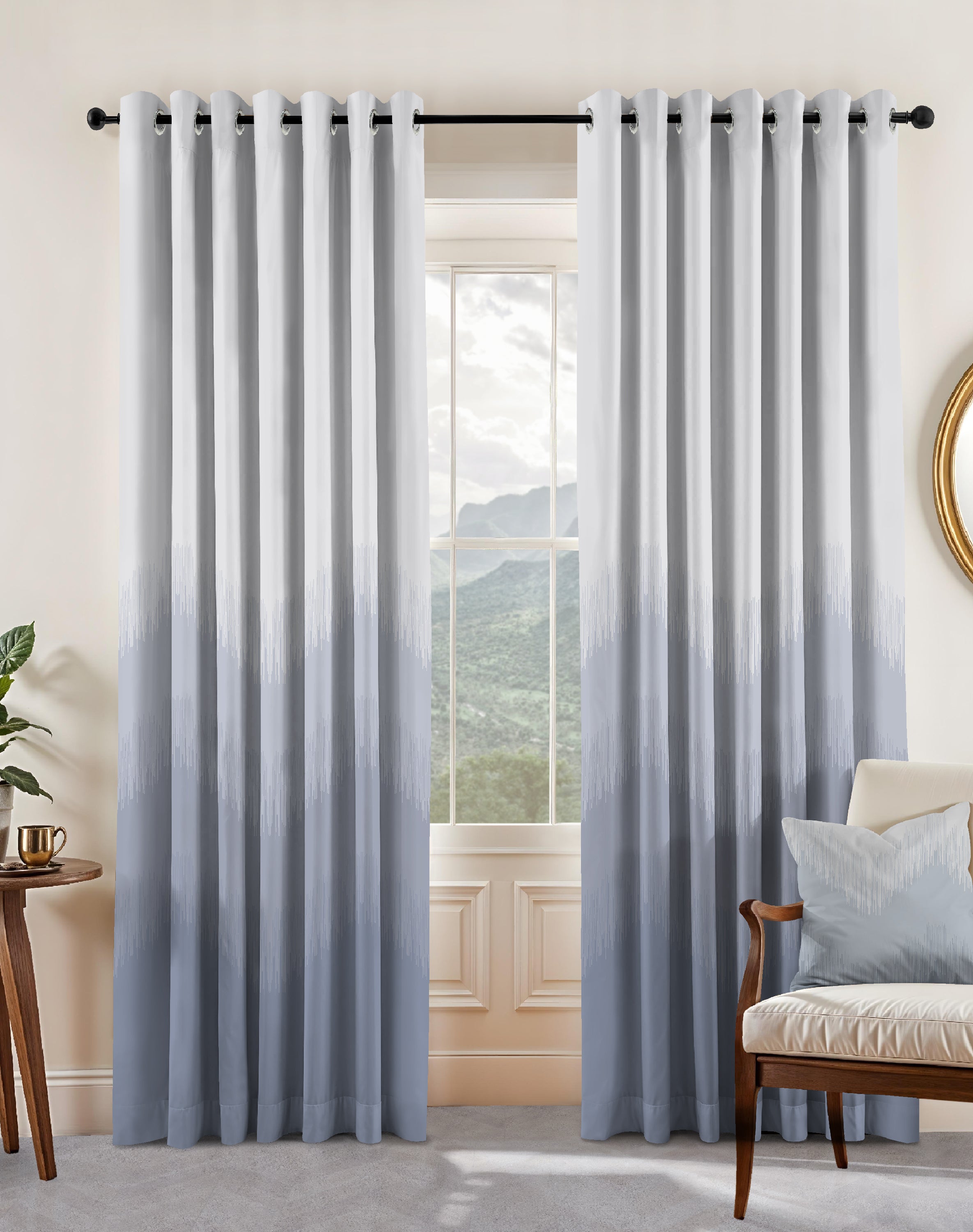KIVO SKY BLUE DIGITAL PRINTED BLACKOUT CURTAINS