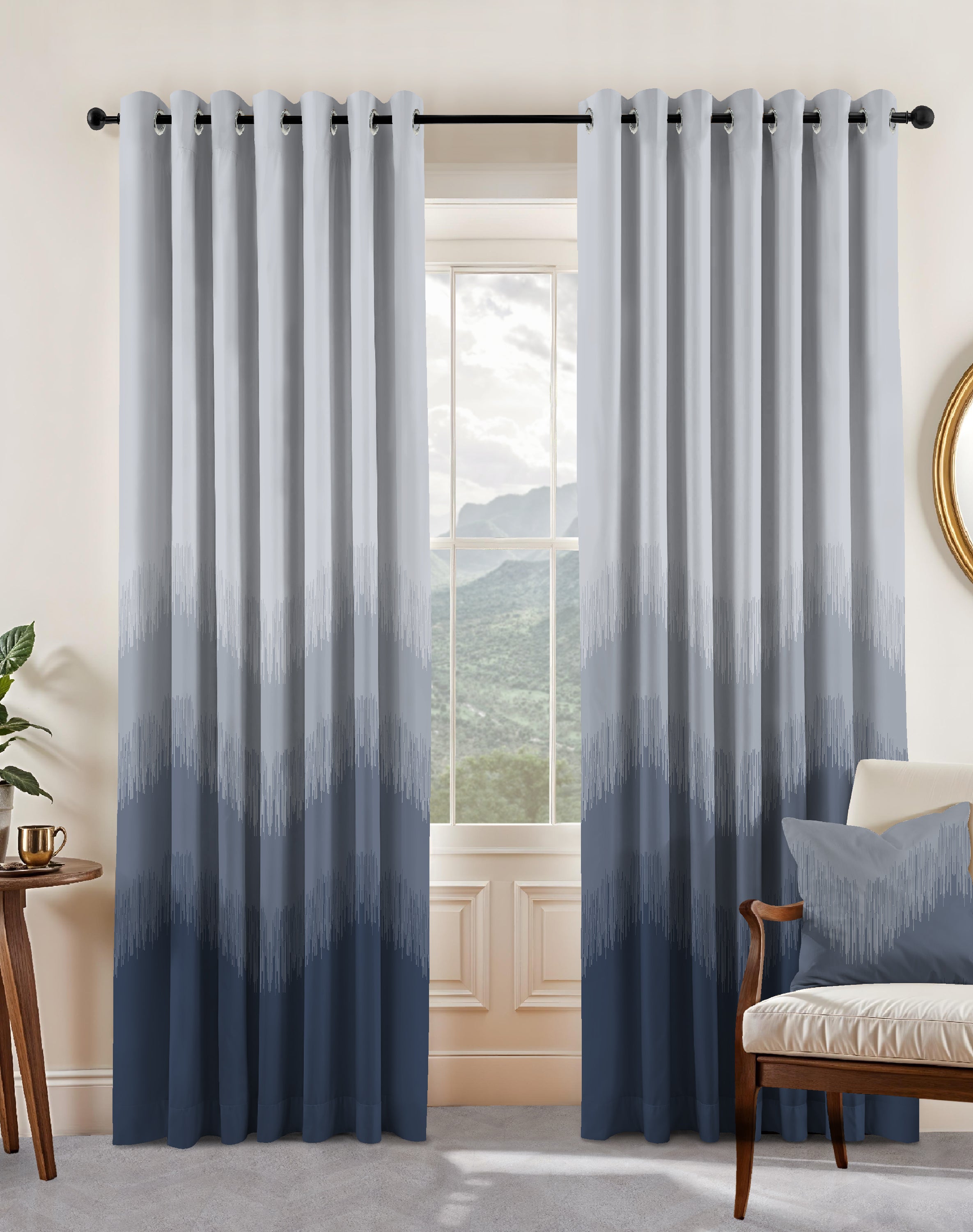 KIVO DARK BLUE DIGITAL PRINTED BLACKOUT CURTAINS