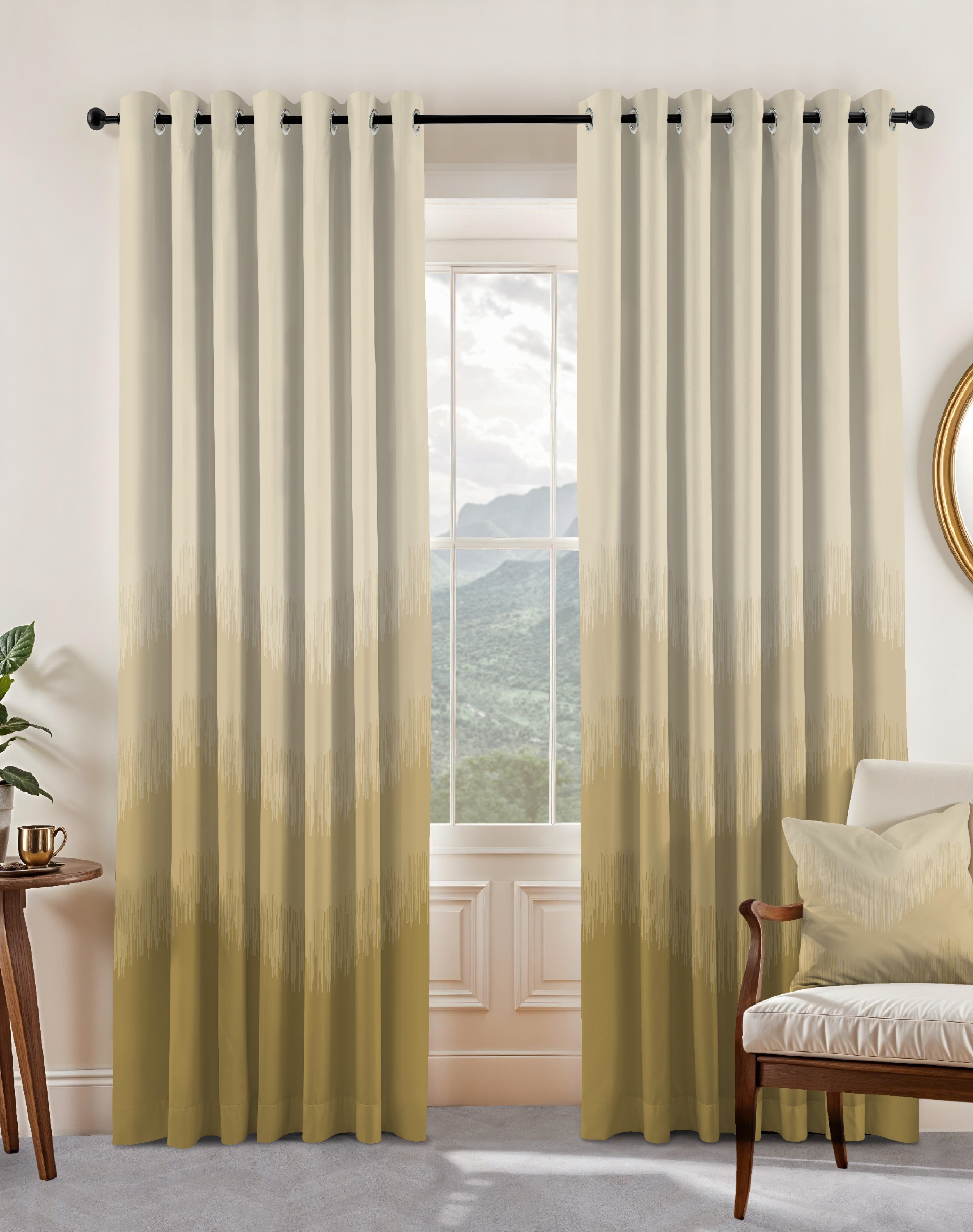 KIVO MUSTARD DIGITAL PRINTED BLACKOUT CURTAINS