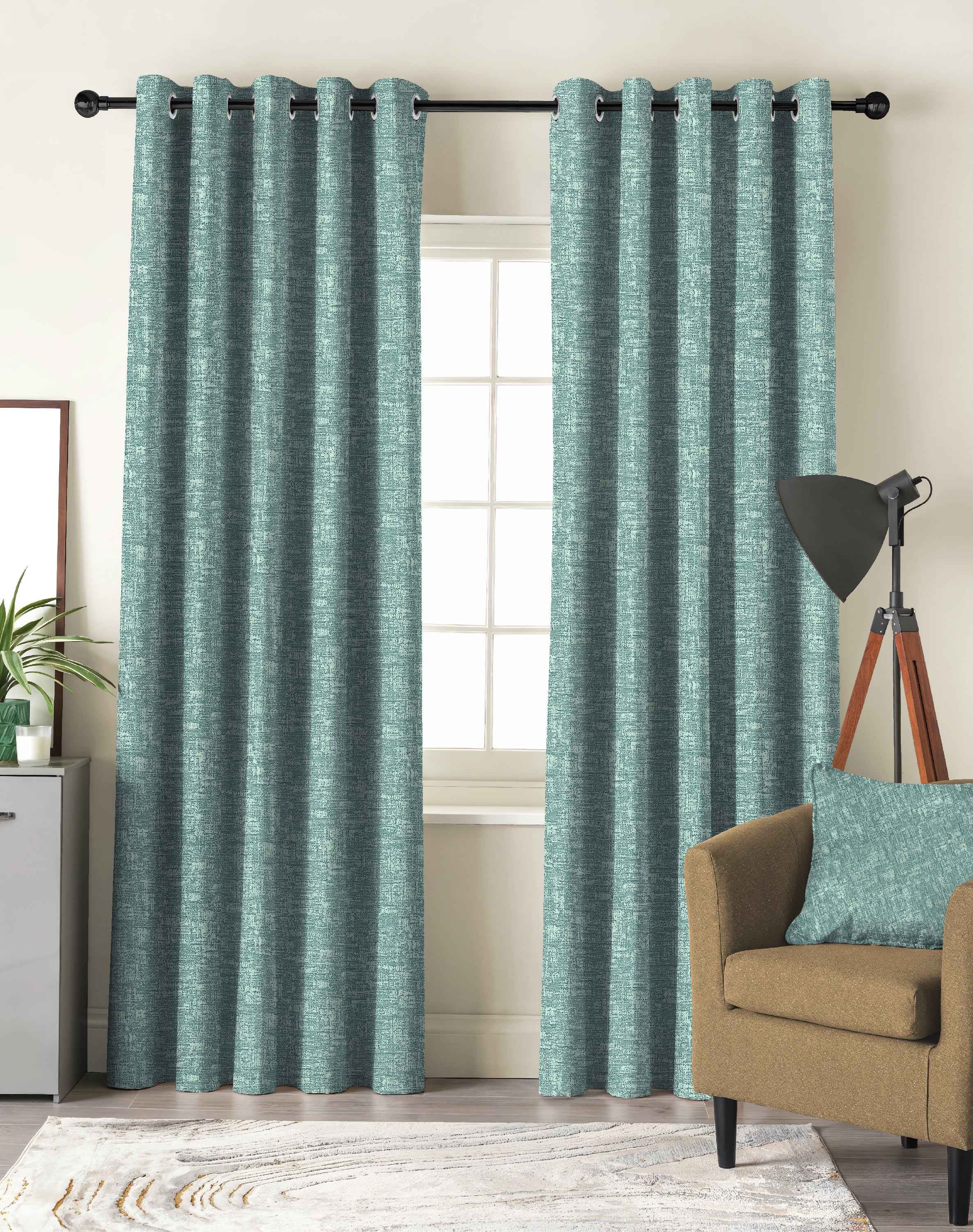 LIVA TEAL DIGITAL PRINTED BLACKOUT CURTAINS