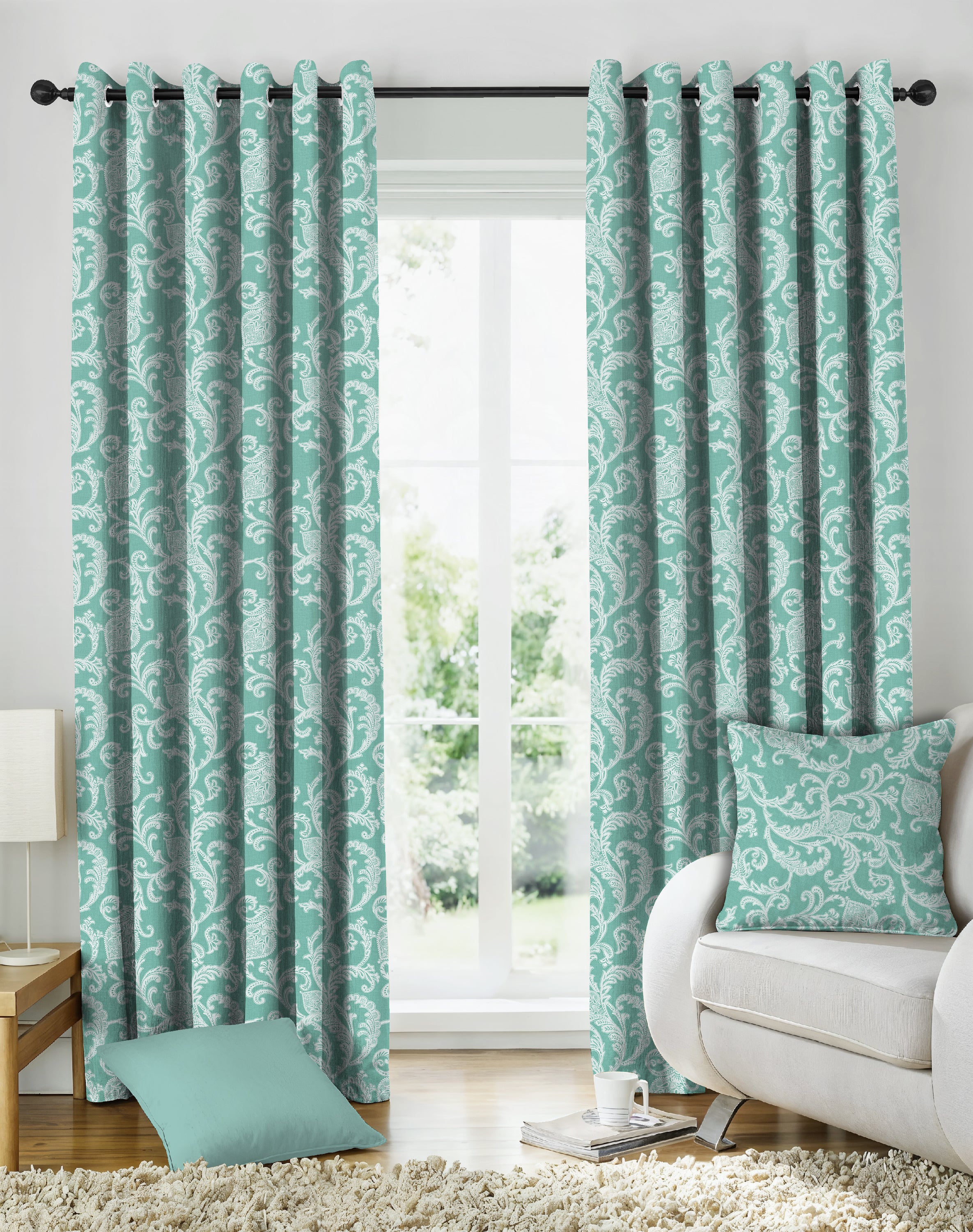 KELVIN SEA GREEN DIGITAL PRINTED BLACKOUT CURTAINS