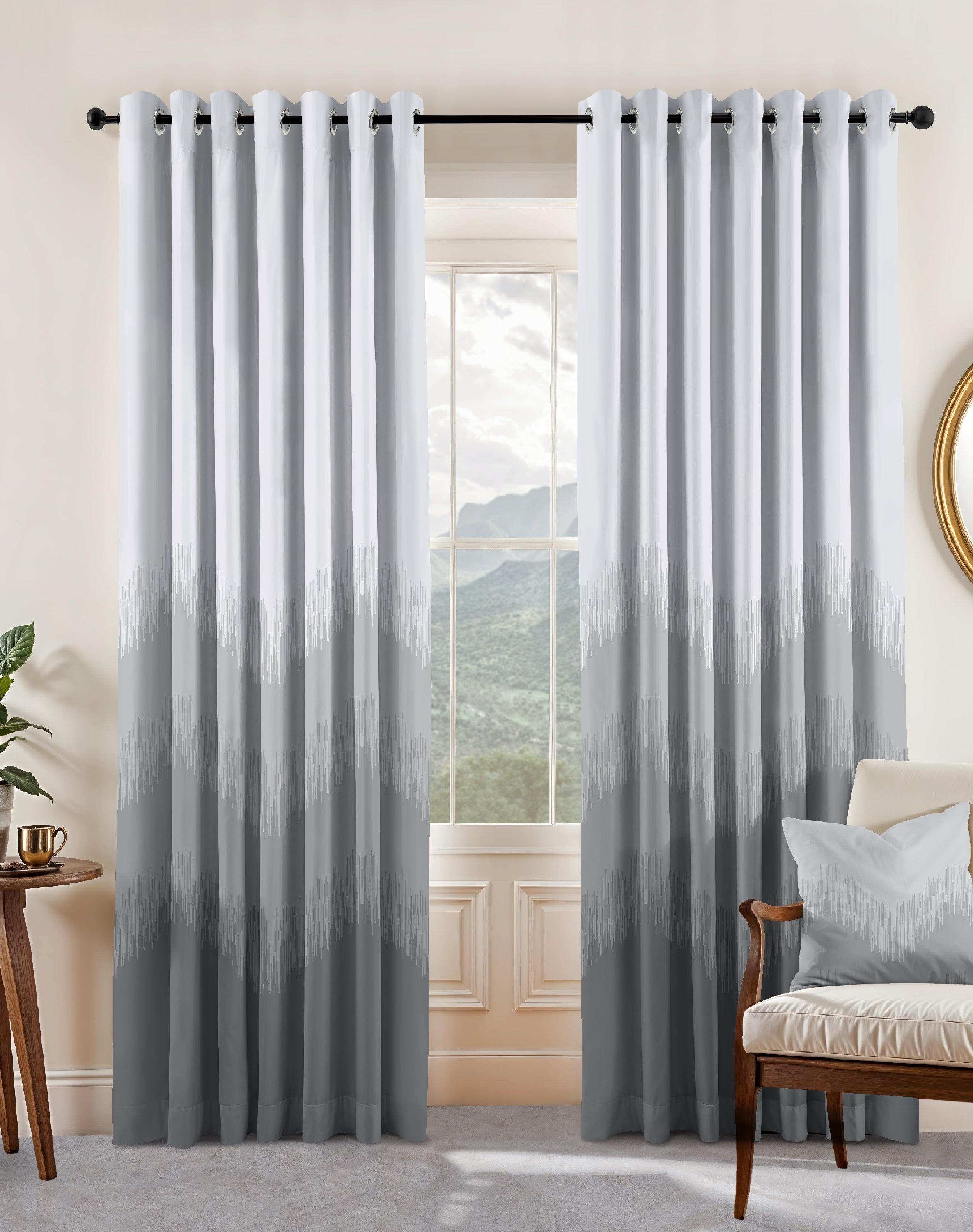 KIVO LIGHT GREY DIGITAL PRINTED BLACKOUT CURTAINS