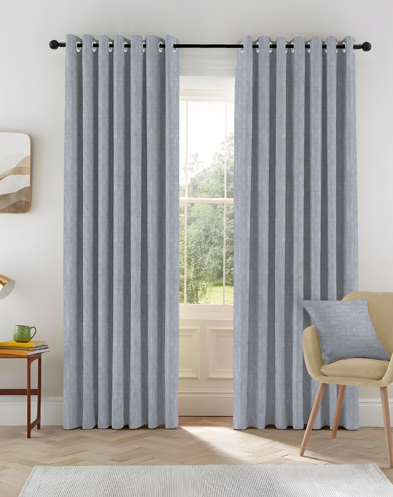 KOVO LIGHT GREY DIGITAL PRINTED BLACKOUT CURTAINS