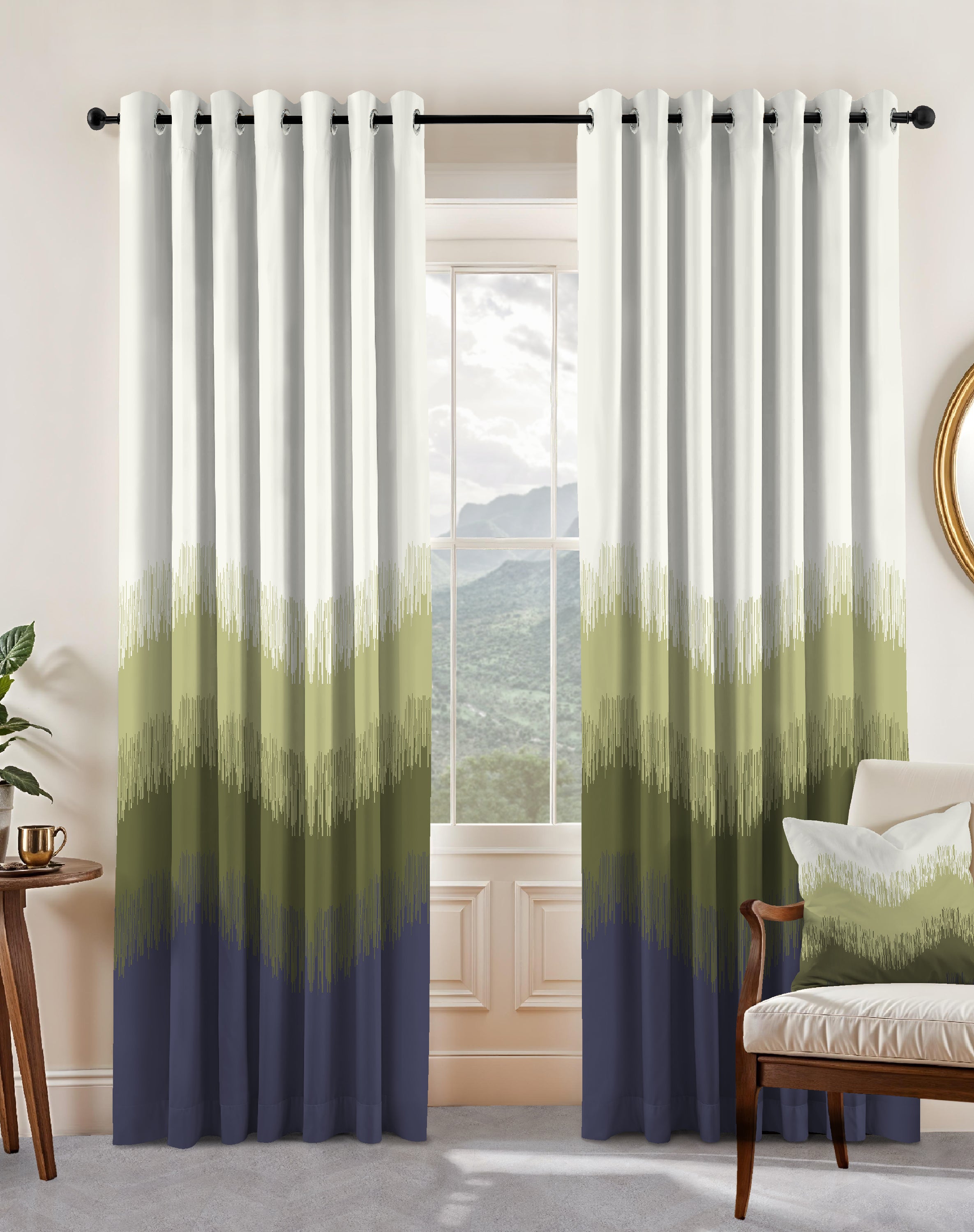 KIVO GREEN DIGITAL PRINTED BLACKOUT CURTAINS