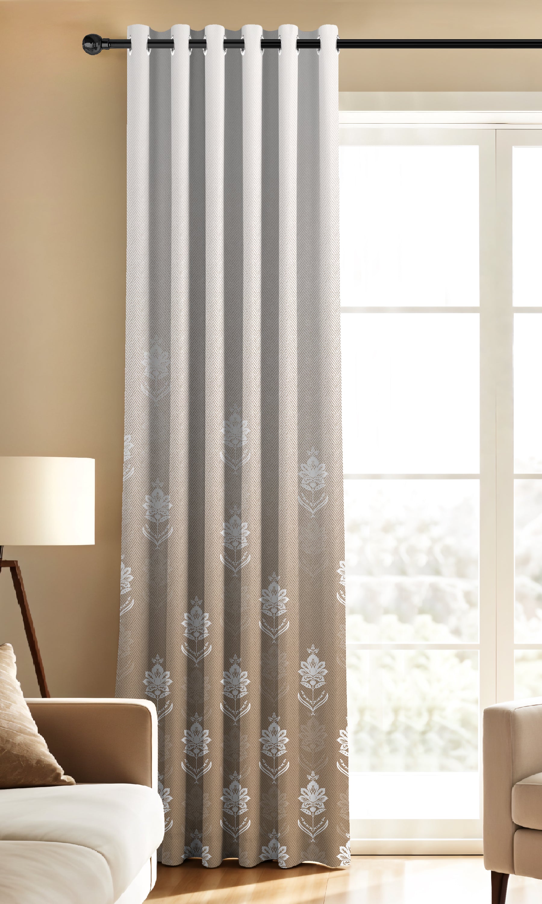 NAYRA NATURAL BEIGE PRINTED ROOM DARKENING CURTAIN