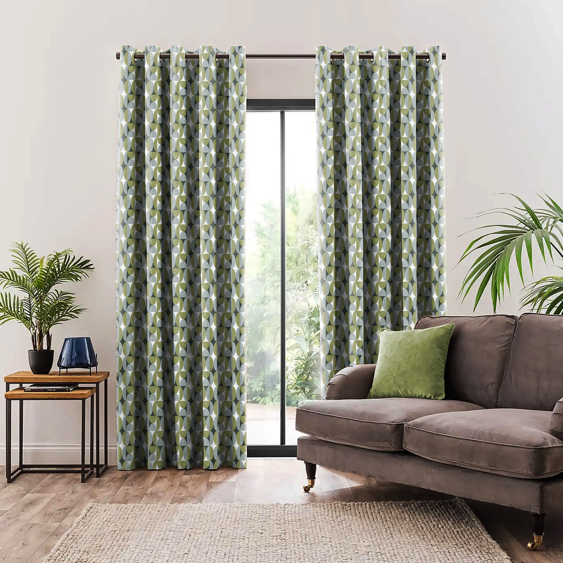 ILLUSION CIRCLE BLACKOUT CURTAIN OLIVE/GREY