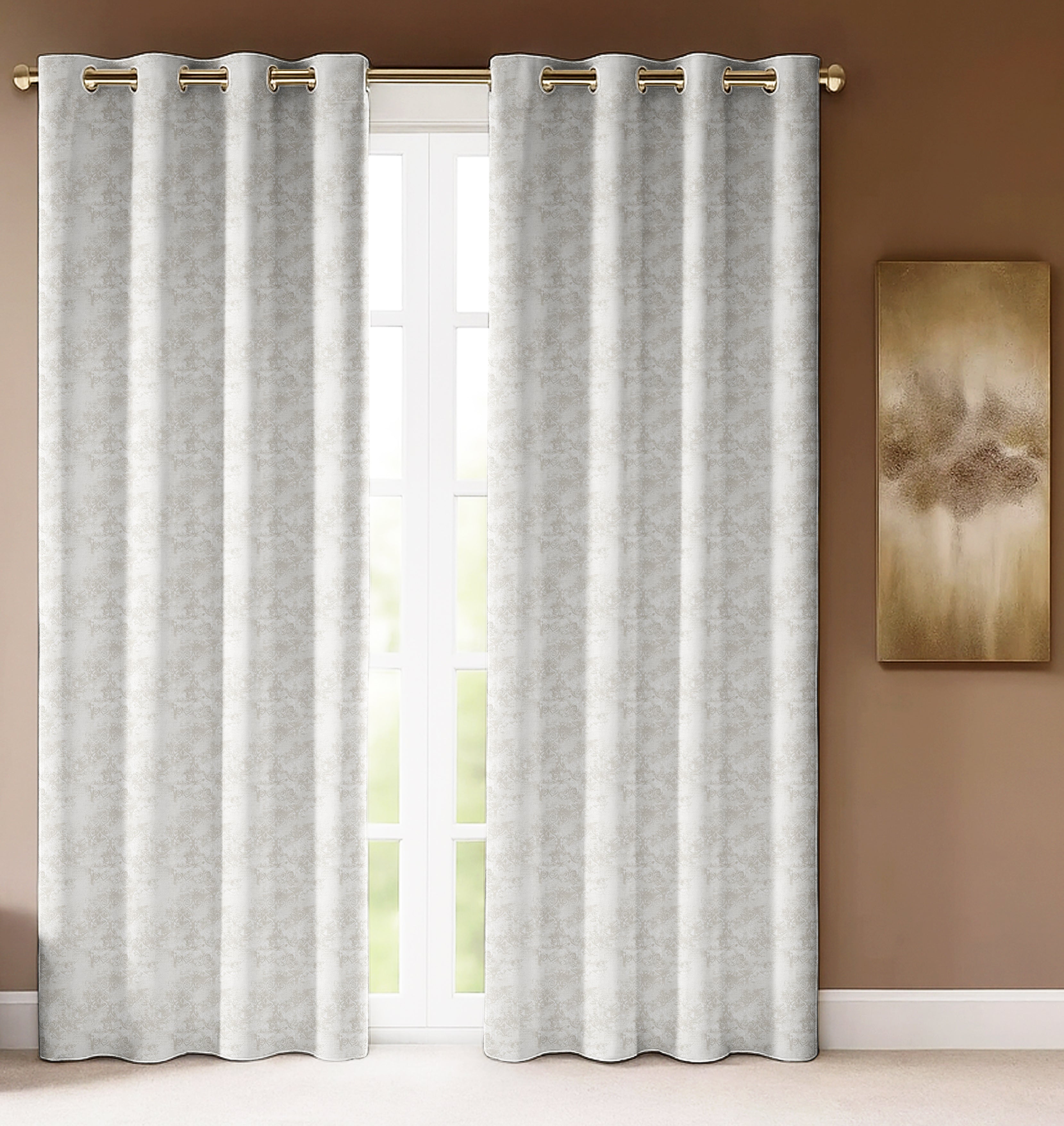 FOLK BEIGE PRINTED DIMOUT CURTAIN