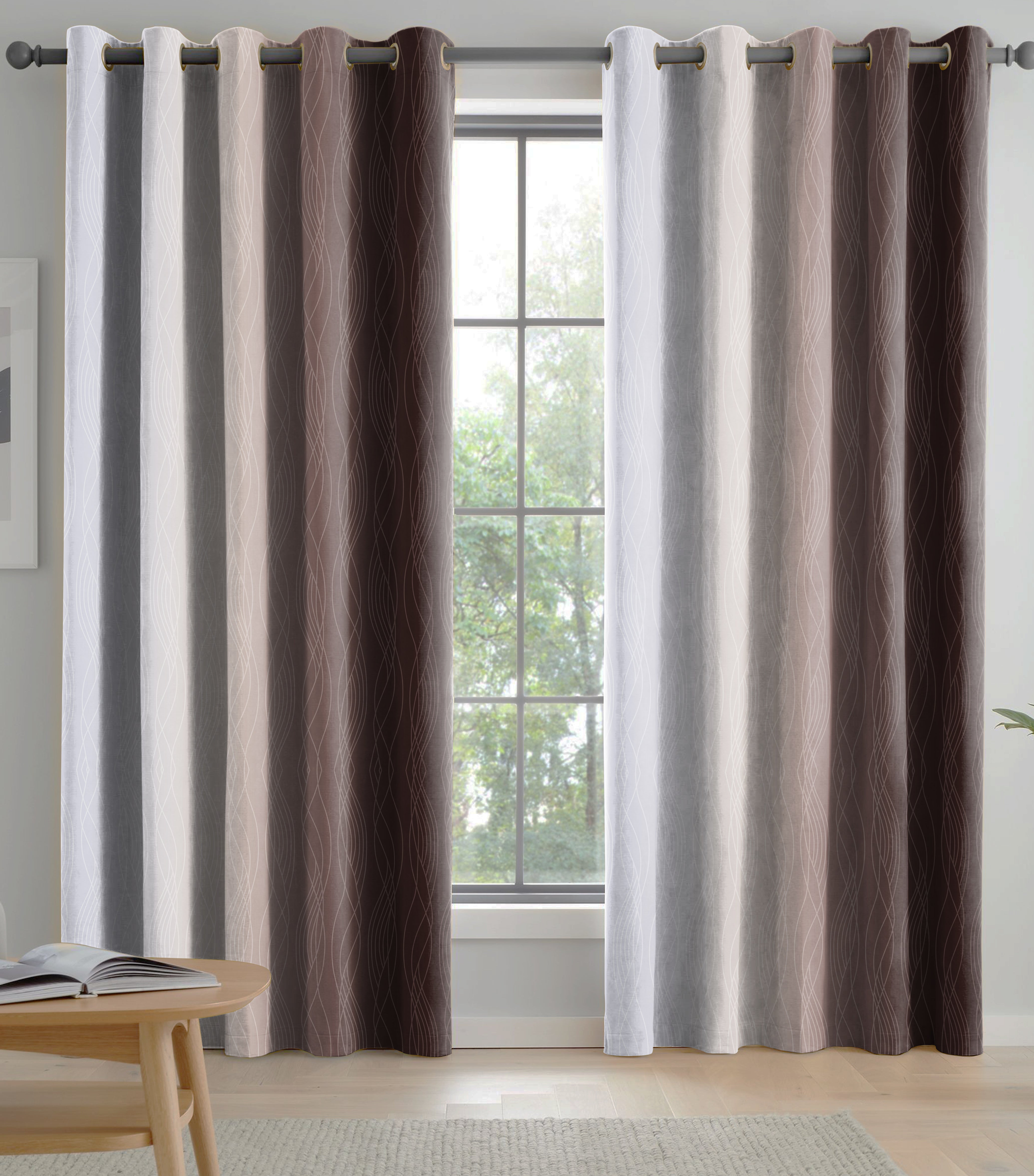 BEVERLEY COFFEE CURTAINS BLACKOUT PRINTED FOR LIVING & BEDROOMS